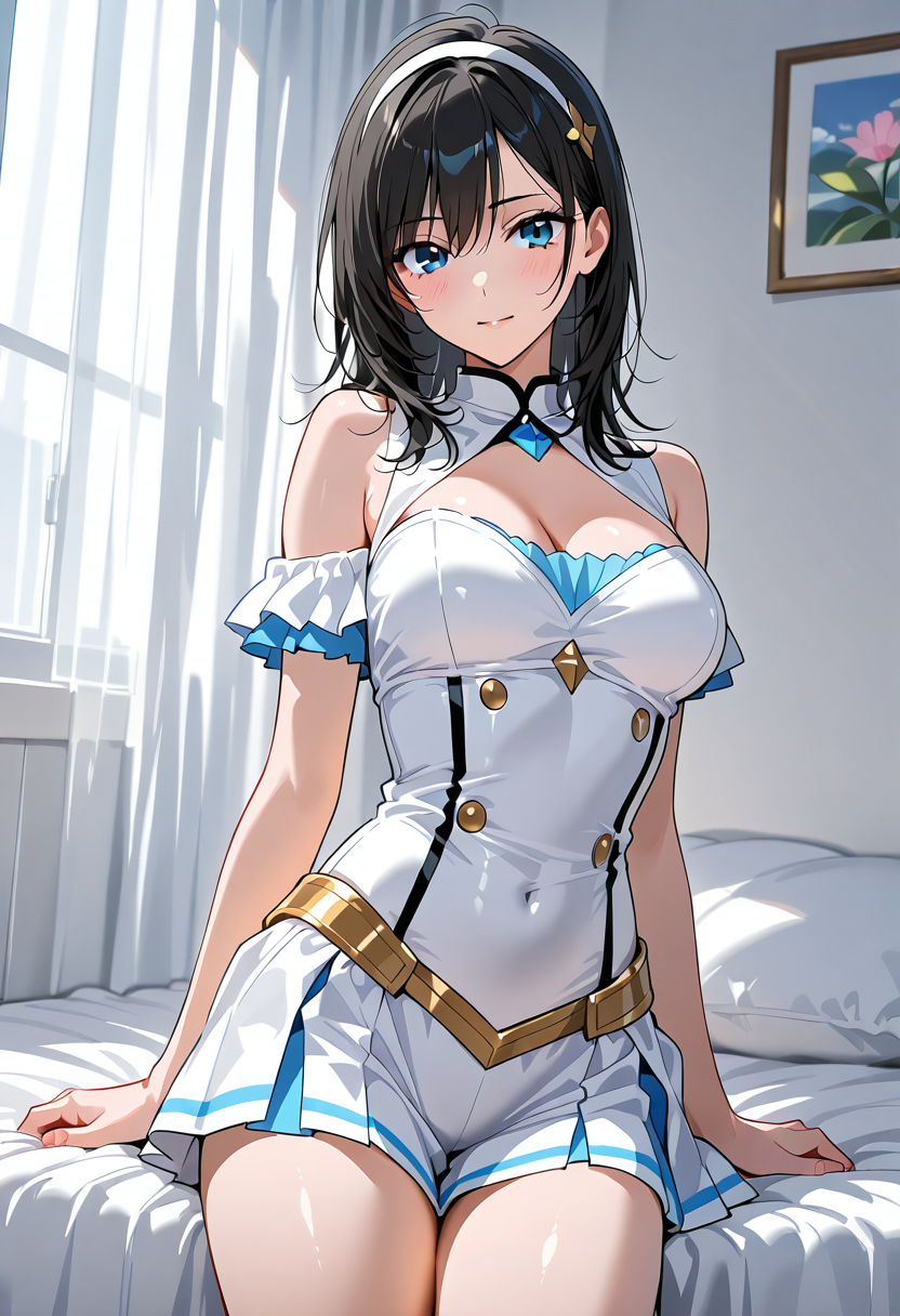 白いオフショルダードレスのアニメ調ポートレート #美少女 #アニメ調 #笑顔