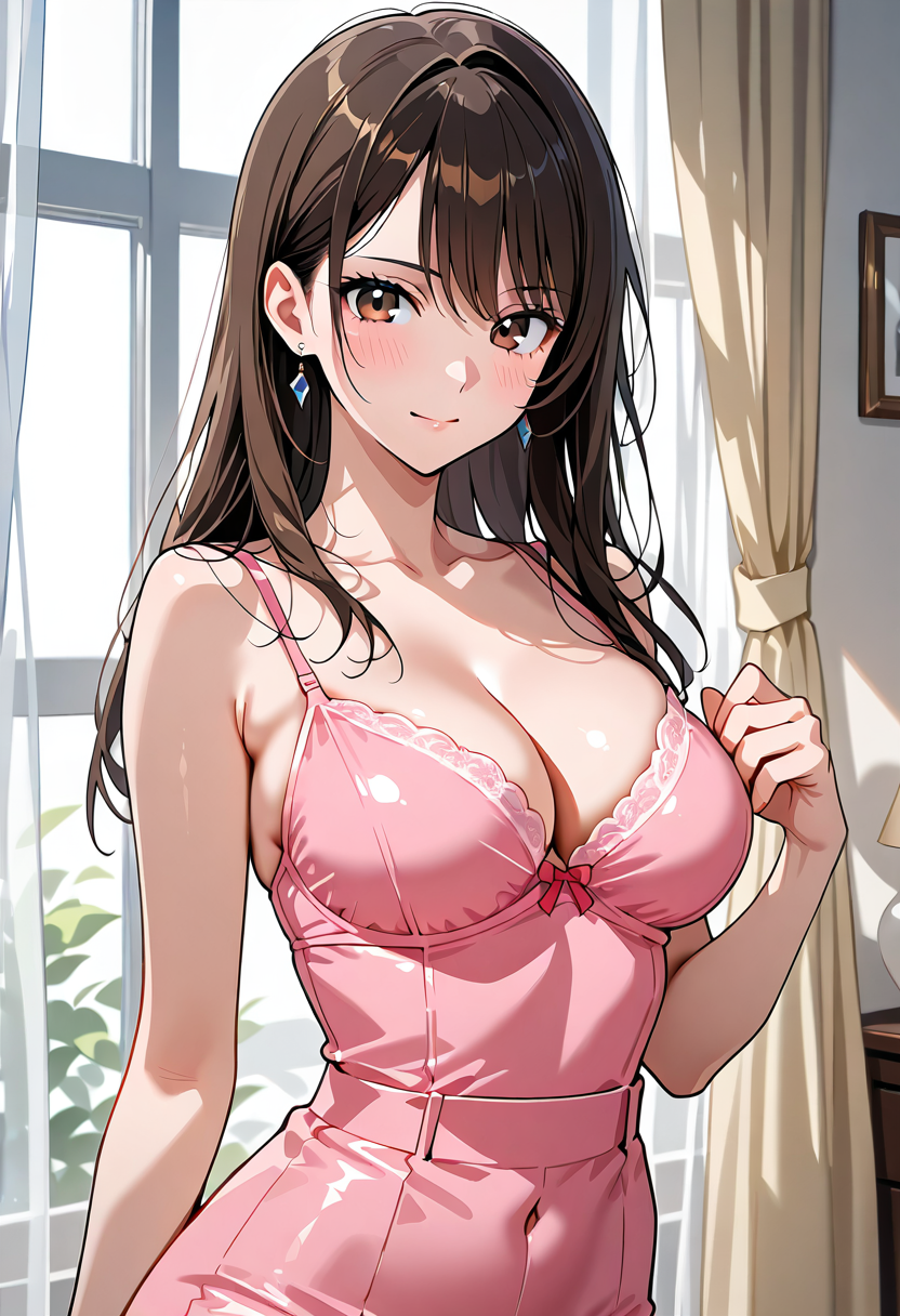 窓辺の笑顔、ピンクのドレス姿 #アニメ調 #美少女 #かわいい
