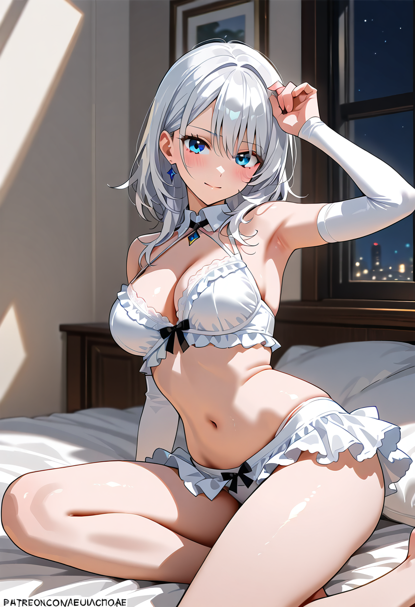 白髪ショートヘアの笑顔ポートレート #美少女 #アニメ調 #笑顔