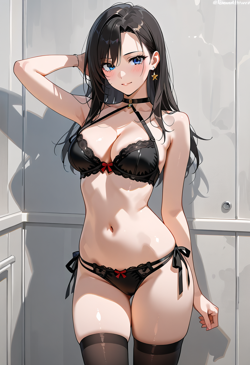 黒いランジェリー姿のアニメ調美少女 #美少女 #アニメ調 #かわいい