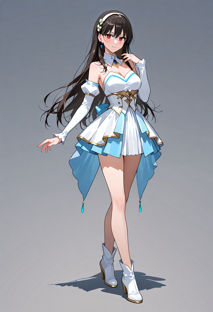 白と青のドレス姿のアニメ調美少女ポートレート #アニメ調 #美少女 #衣装