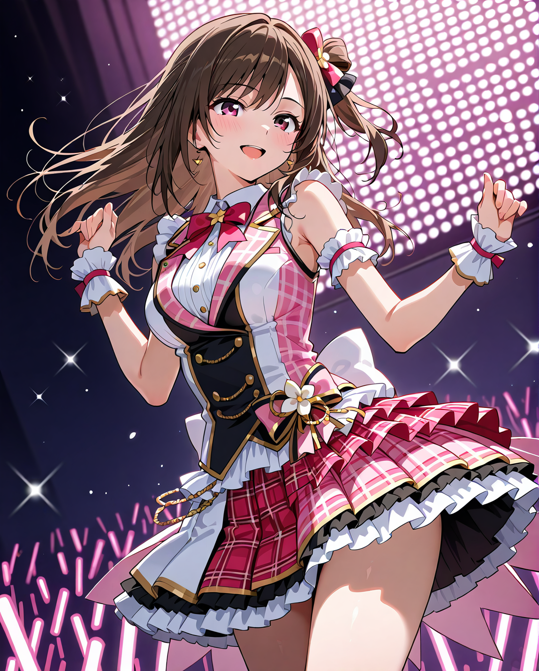 ピンクチェック衣装のアイドル風美少女ポートレート #美少女 #アニメ調 #かわいい