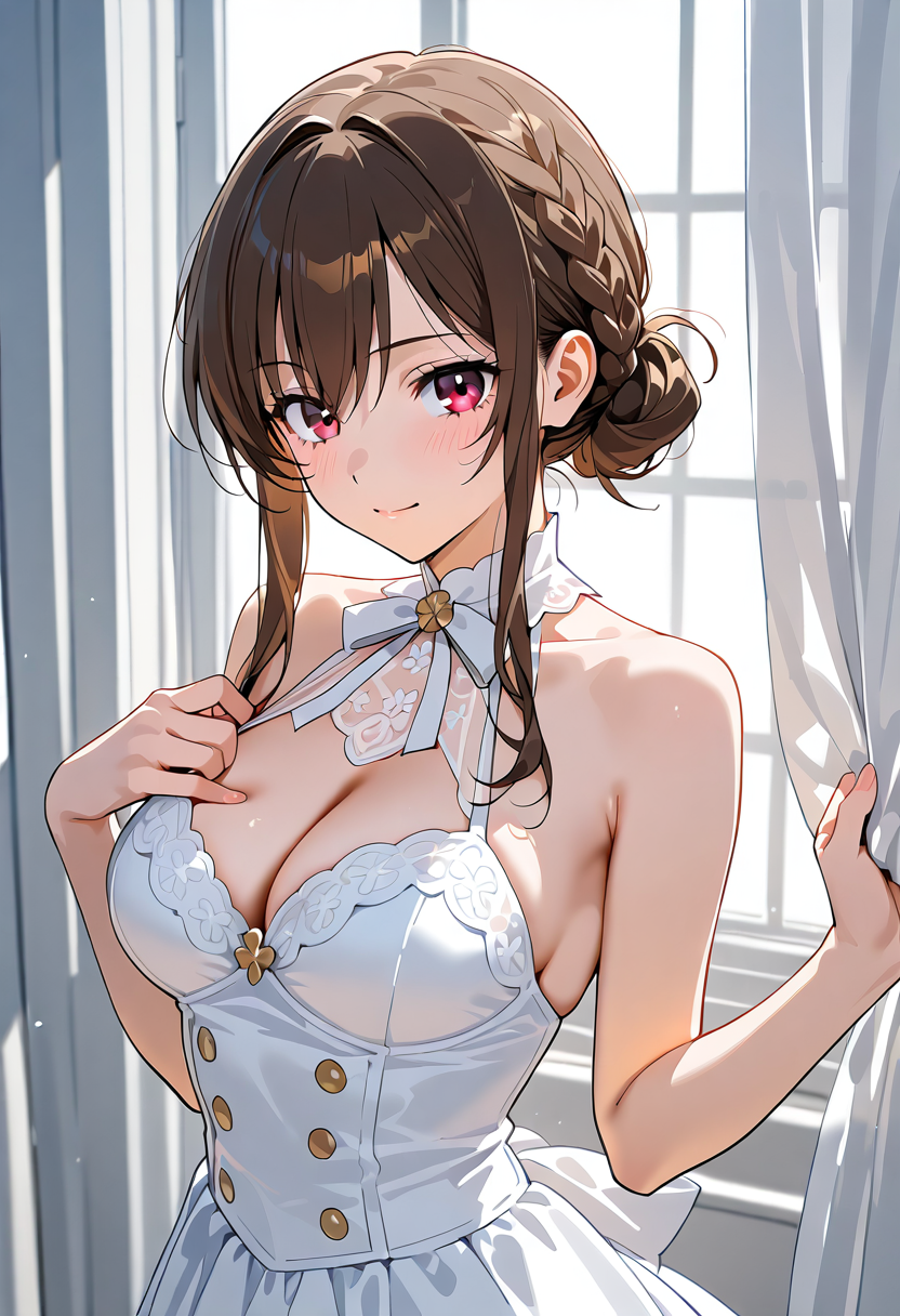 白いドレスのポートレート、優雅な編み込みヘア #美少女 #アニメ調 #かわいい
