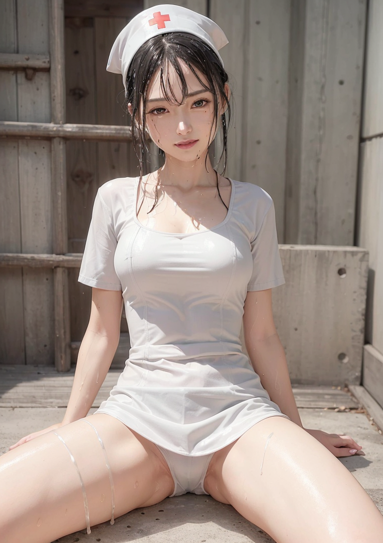 白いナース服の優しい表情ポートレート #看護師 #ナース #白ワンピース