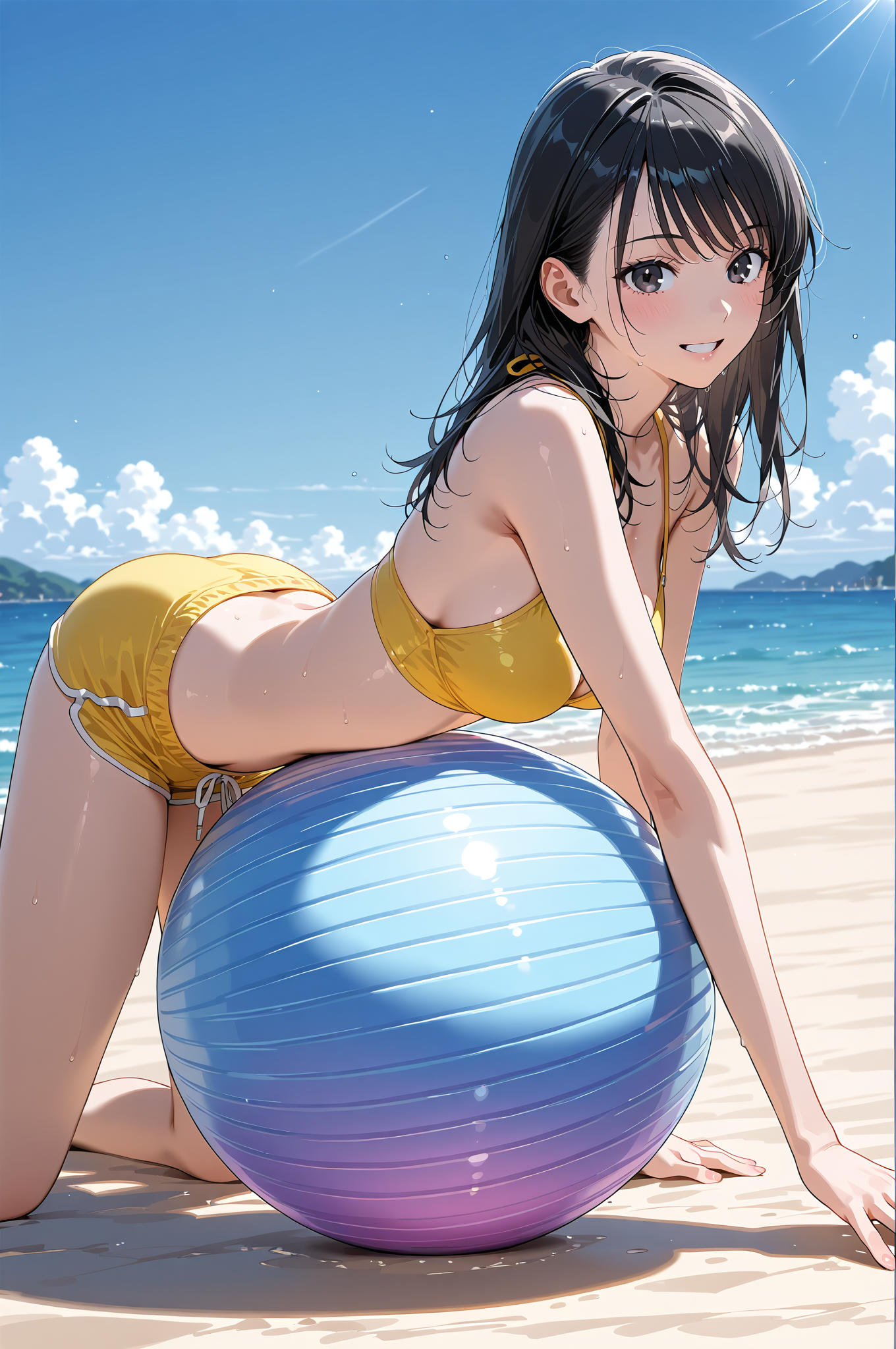 夏の海辺で笑顔のアニメ調ポートレート #美少女 #屋外 #夏