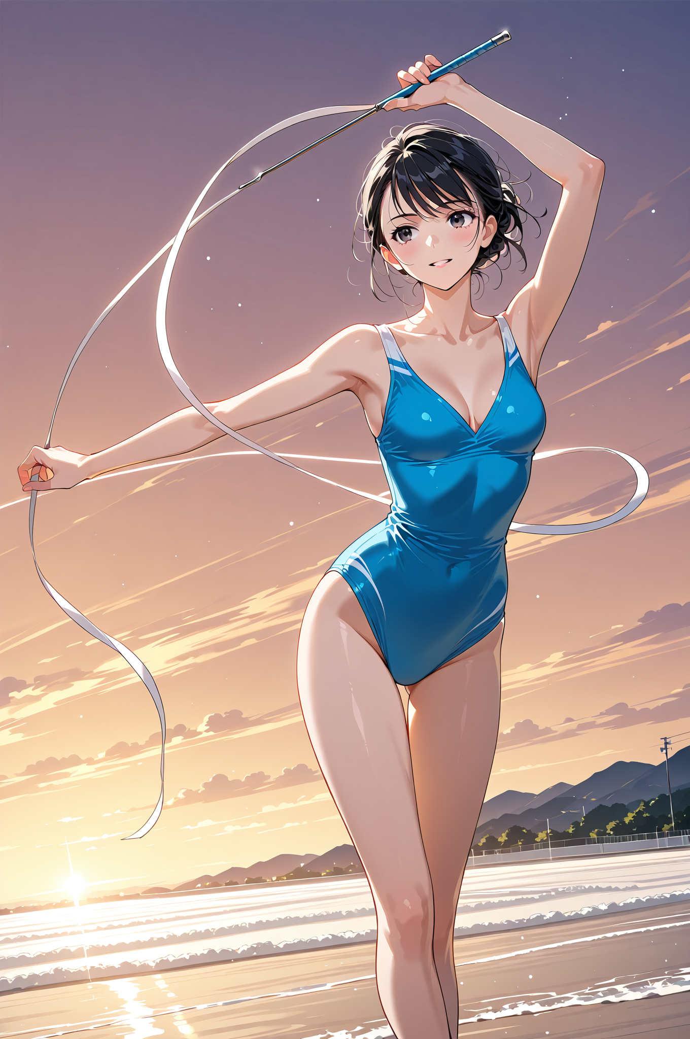 夕焼けビーチでリボン舞う爽やかポートレート #美少女 #空 #屋外