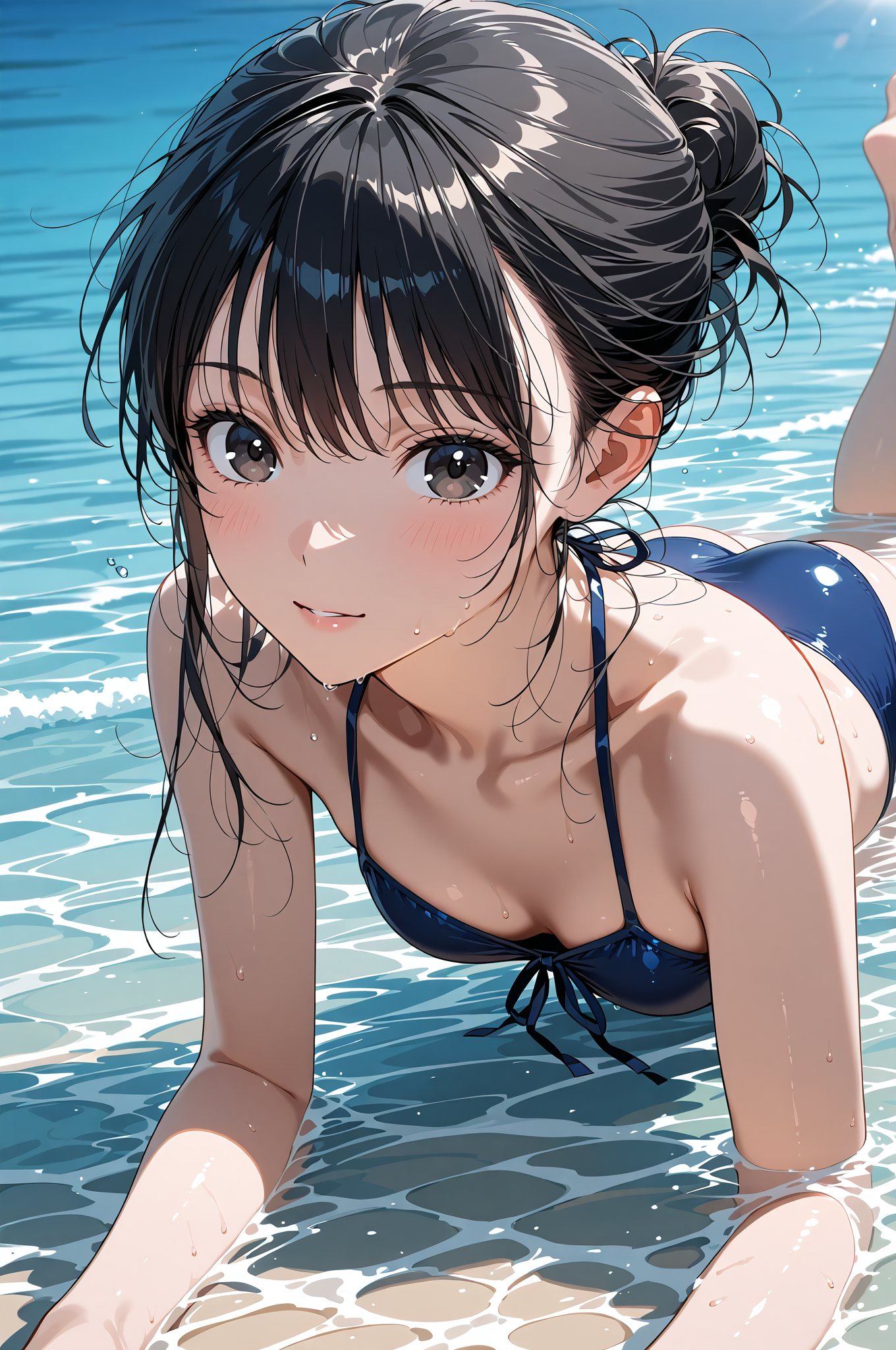 夏の海辺で笑顔のアニメ調ポートレート #水着 #アニメ #美少女
