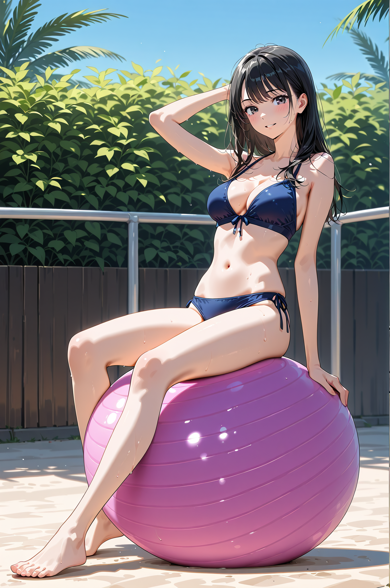 青い水着の女の子、夏の陽光の中で #美少女 #水着 #屋外