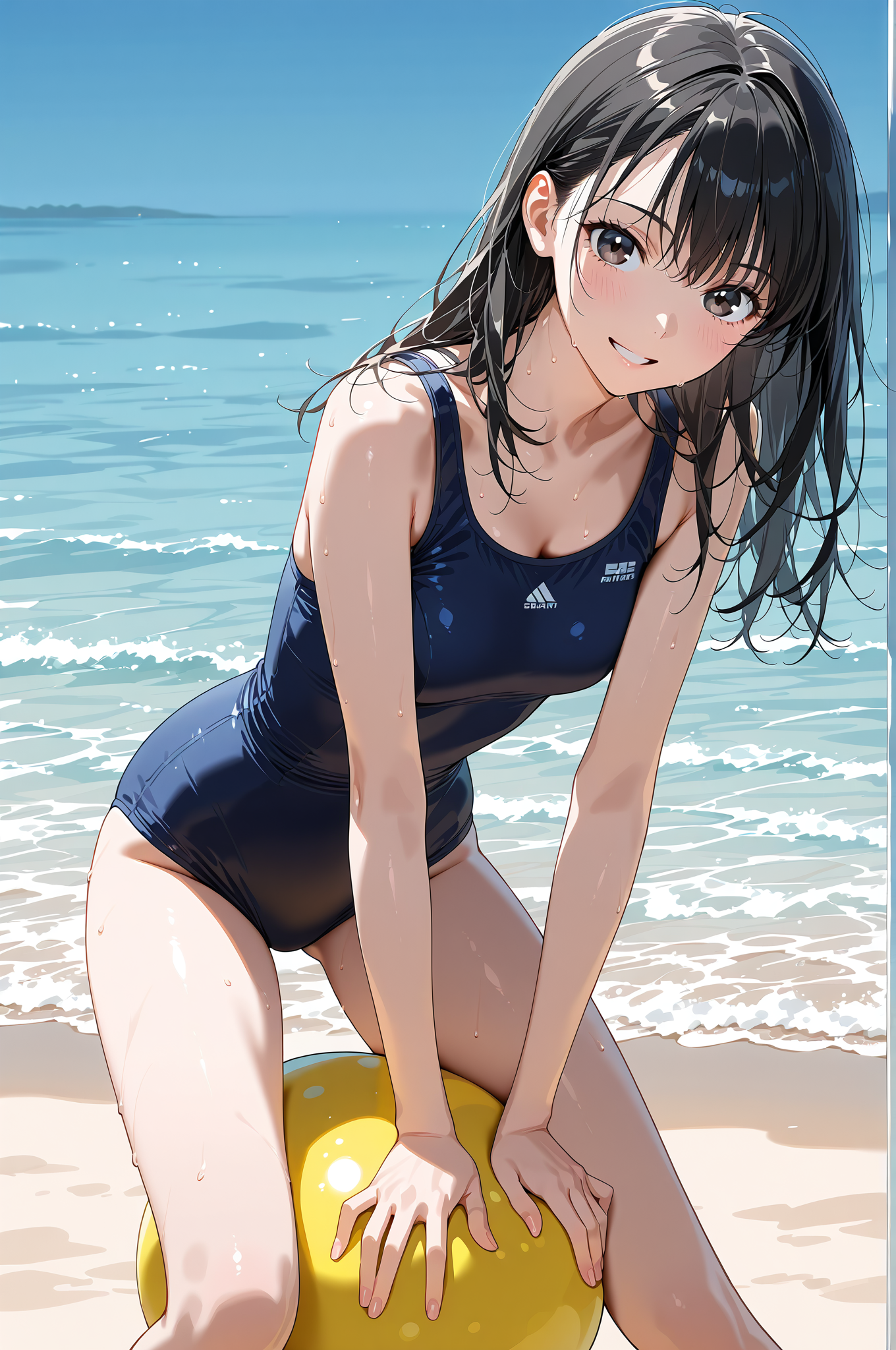 青い海と黒髪、夏の浜辺ポートレート #美少女 #かわいい #アニメ調