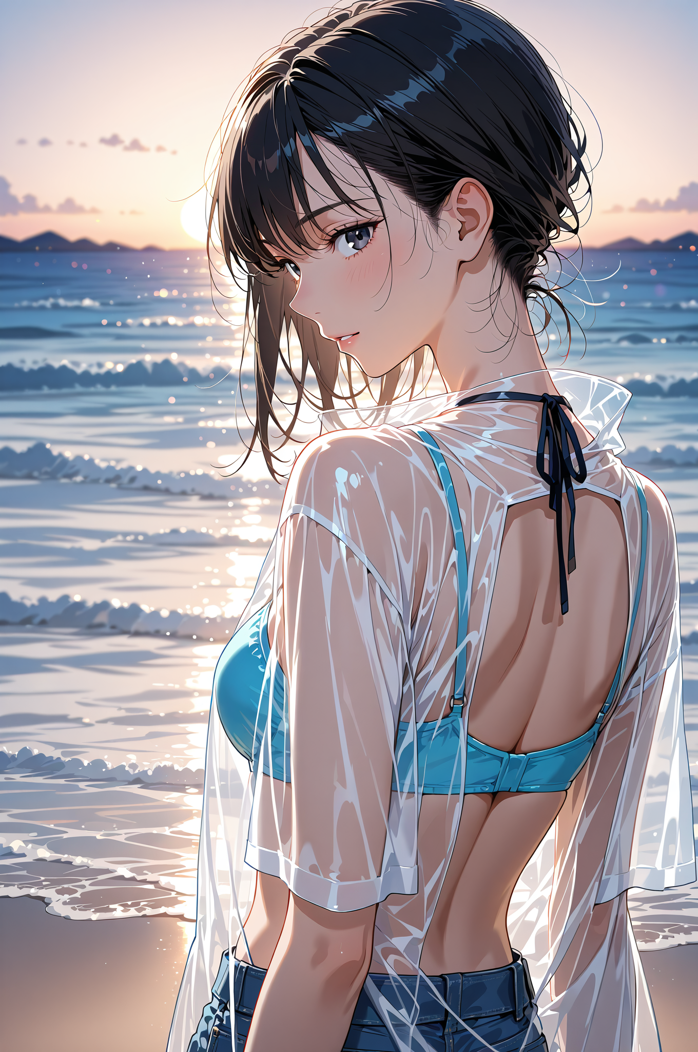 夕焼けビーチの透け感ポートレート #美少女 #アニメ調 #屋外