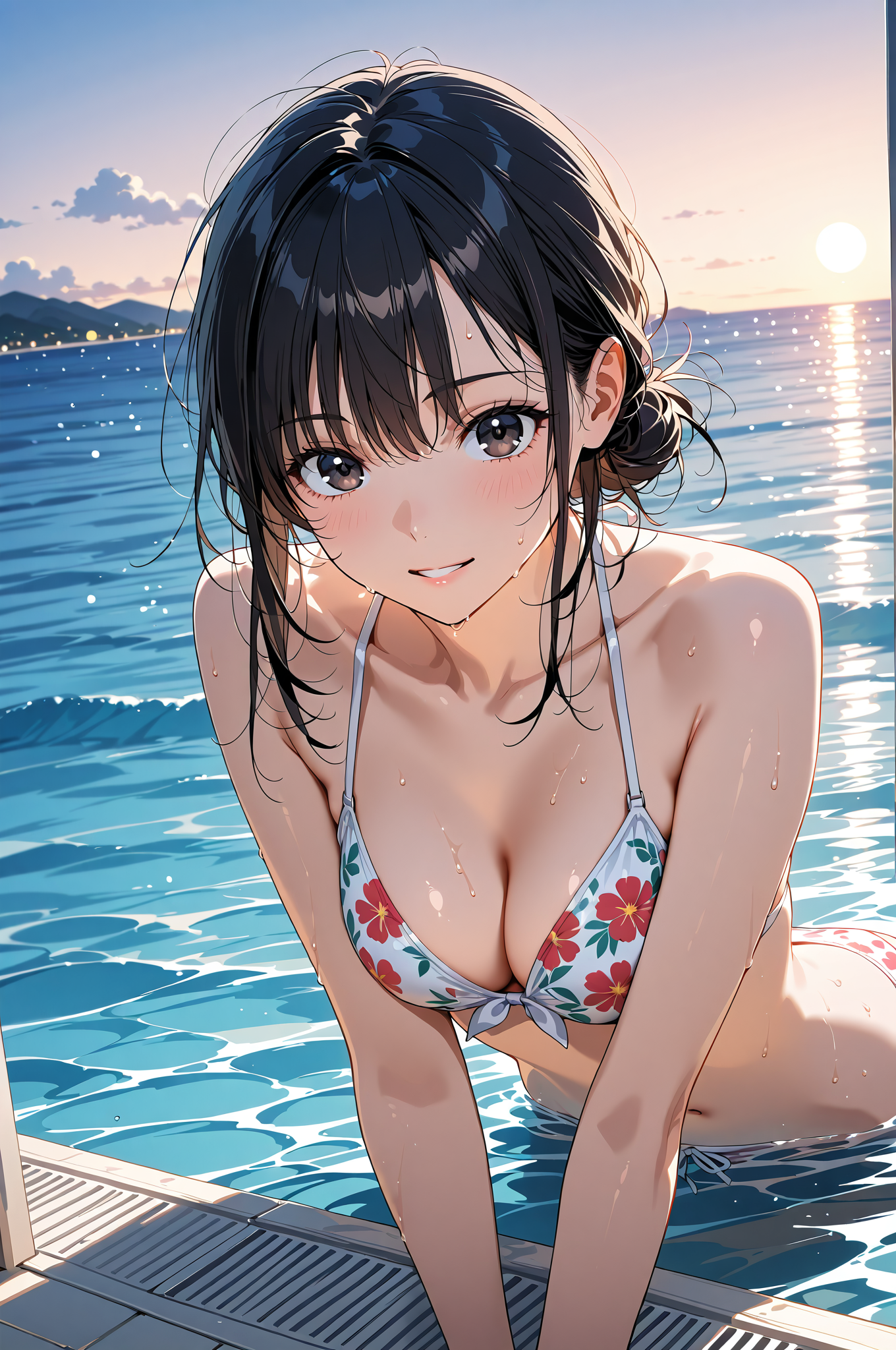 夏の水辺で微笑む黒髪美少女 #美少女 #水着 #屋外
