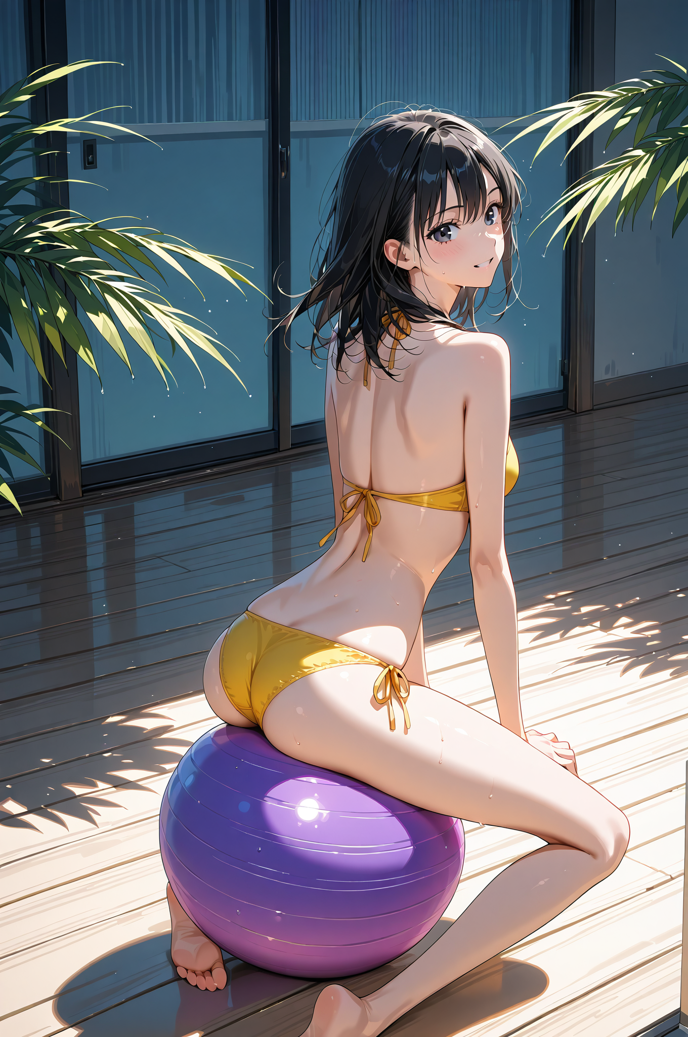光差し込む室内で微笑む黒髪の少女 #美少女 #アニメ調 #笑顔