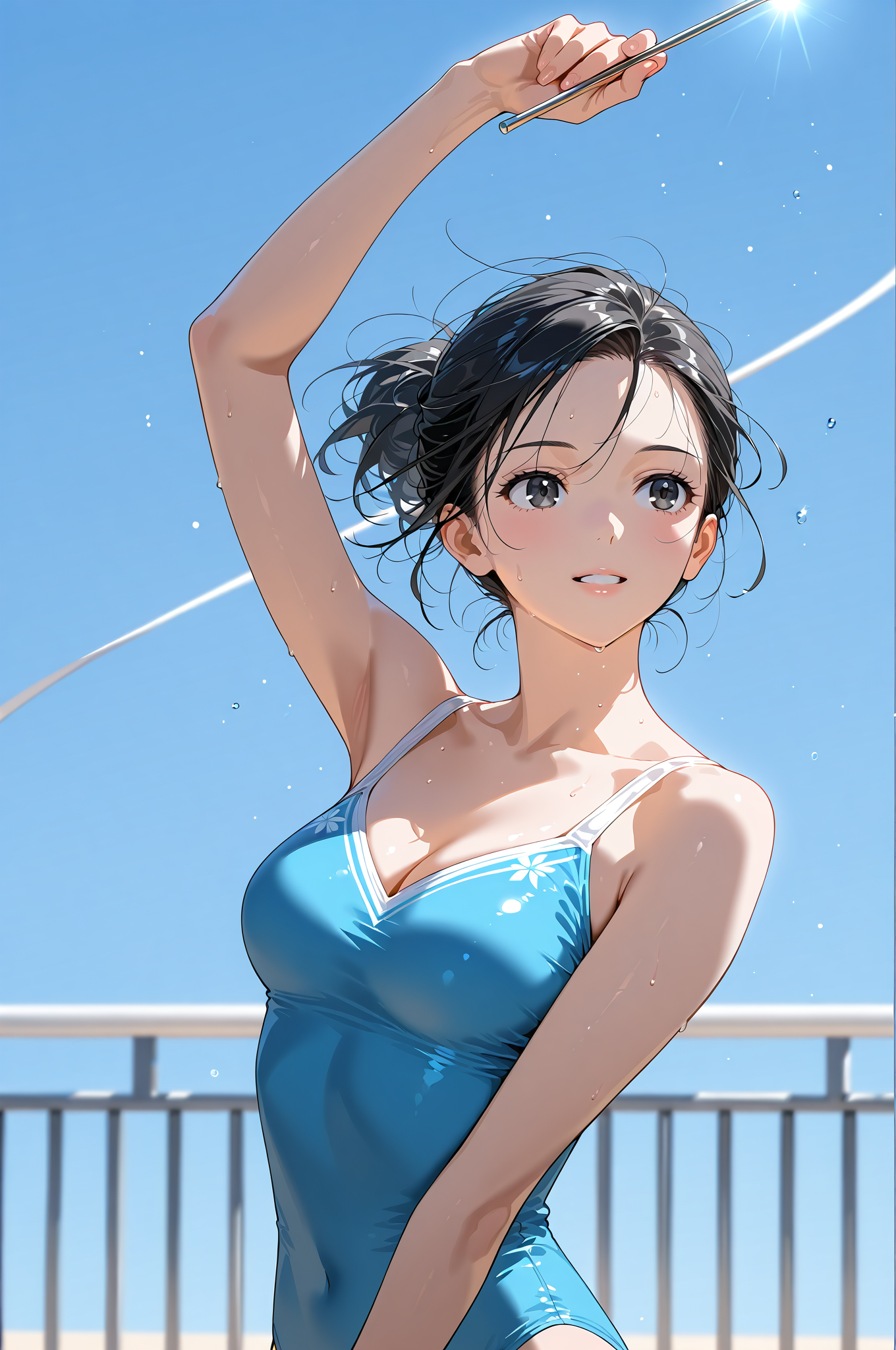 青空のもとで絵筆を掲げる少女 #美少女 #屋外 #青空