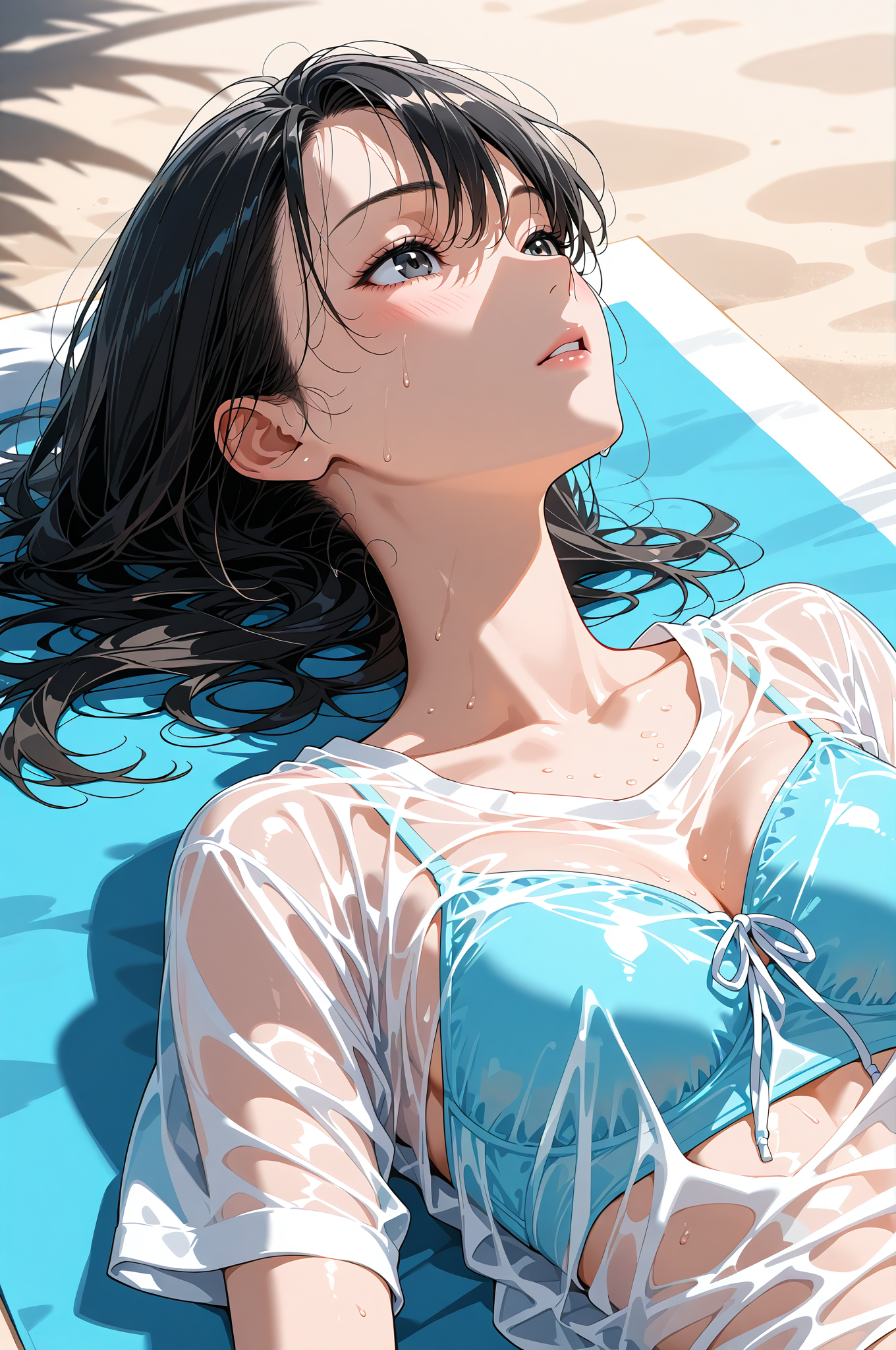 青い水と白い衣に包まれた清楚なポートレート #美少女 #笑顔 #アニメ調