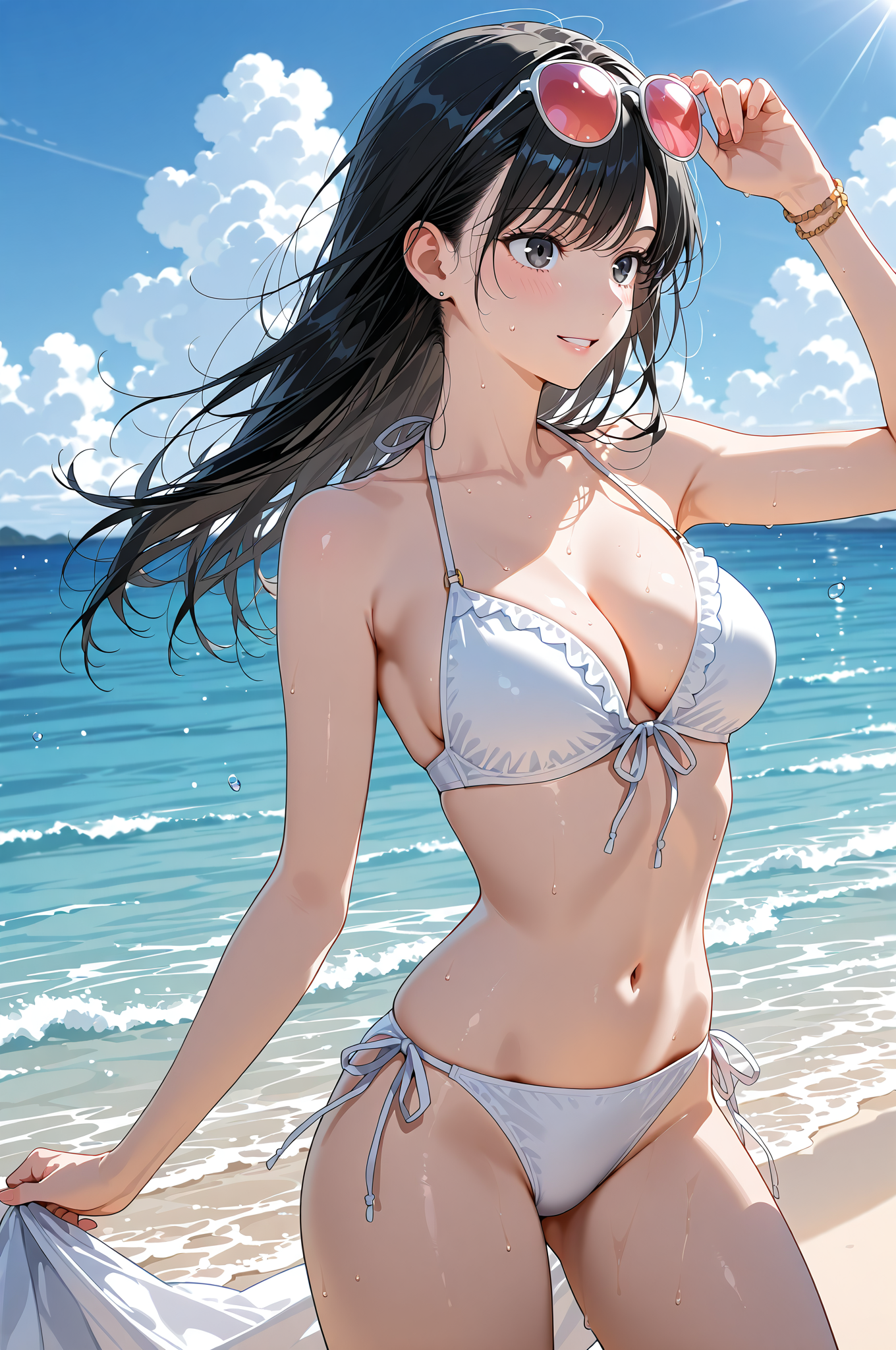 青い海と白いビキニ、笑顔のポートレート #水着 #美少女 #屋外