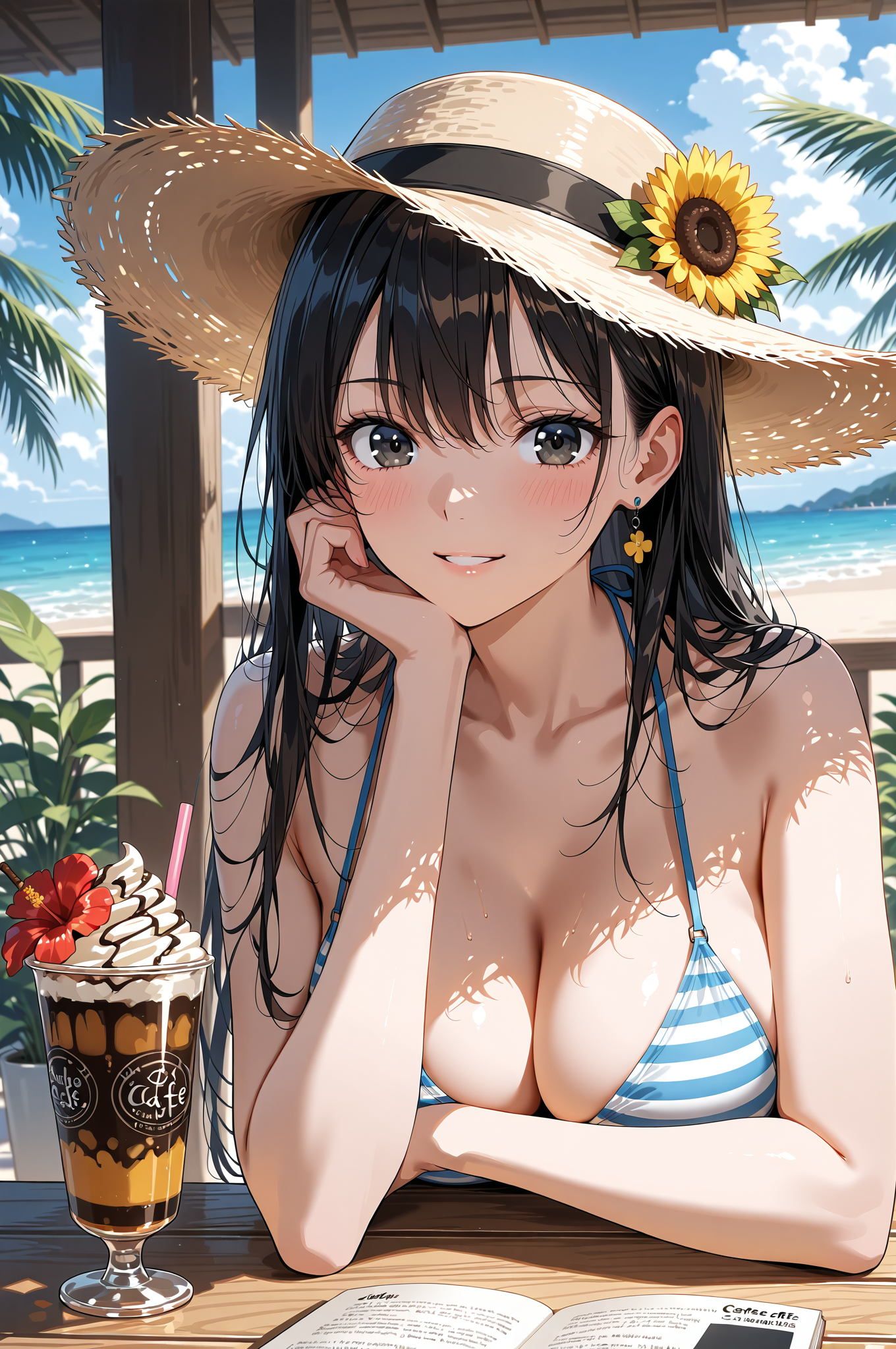 麦わら帽子とひまわりの夏のポートレート #美少女 #花 #アクセサリー