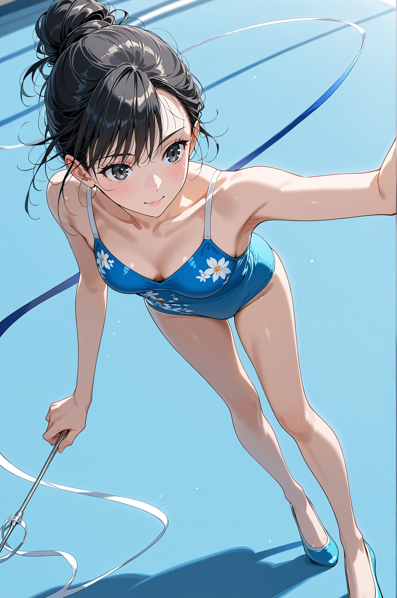青い花柄水着の少女、夏のポートレート #水着 #美少女 #かわいい
