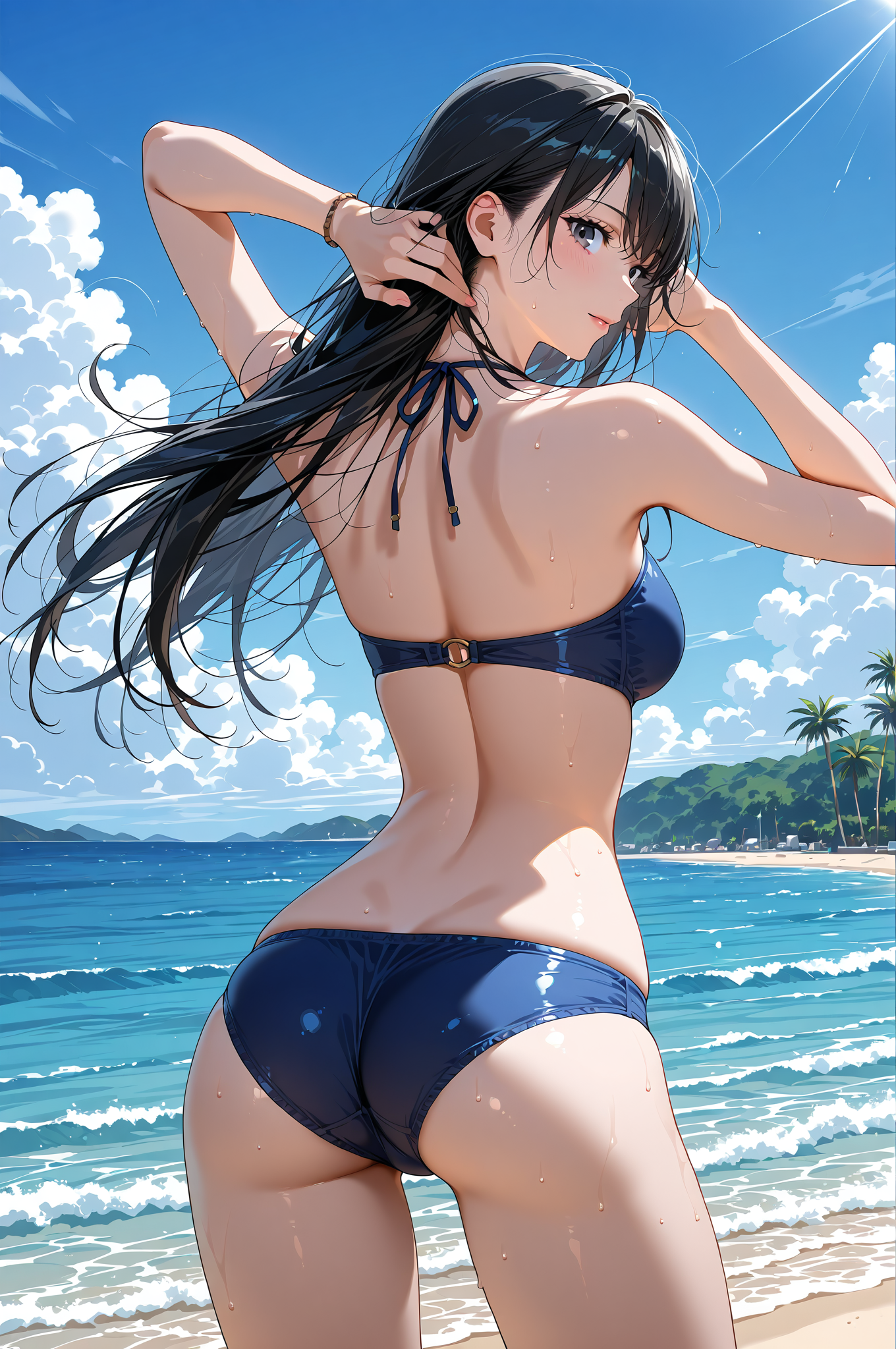 紺色ビキニの水着ポートレート、トロピカルビーチ #美少女 #水着 #屋外