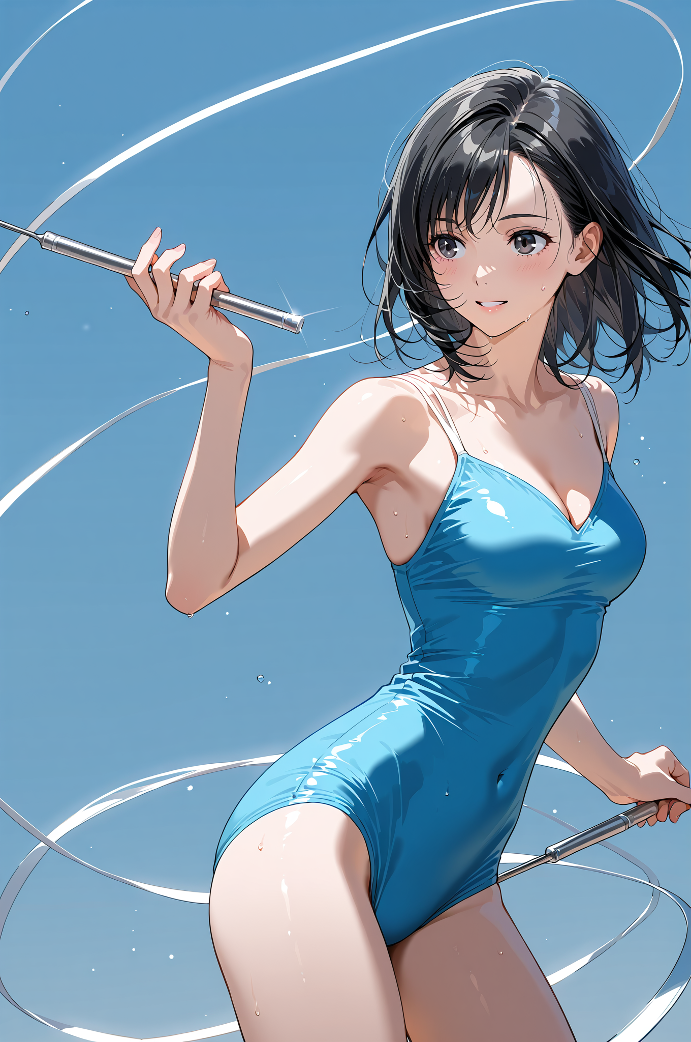 青いドレスと笛を持つ美少女のポートレート