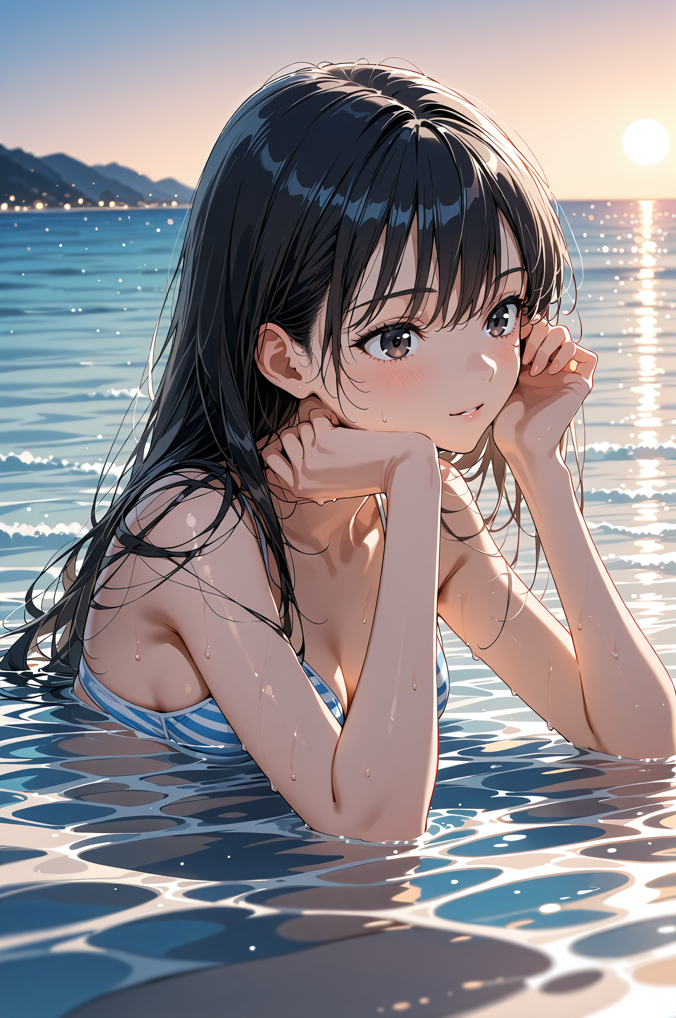 海辺の夏日、黒髪美少女の涼やかなポートレート #美少女 #アニメ #屋外