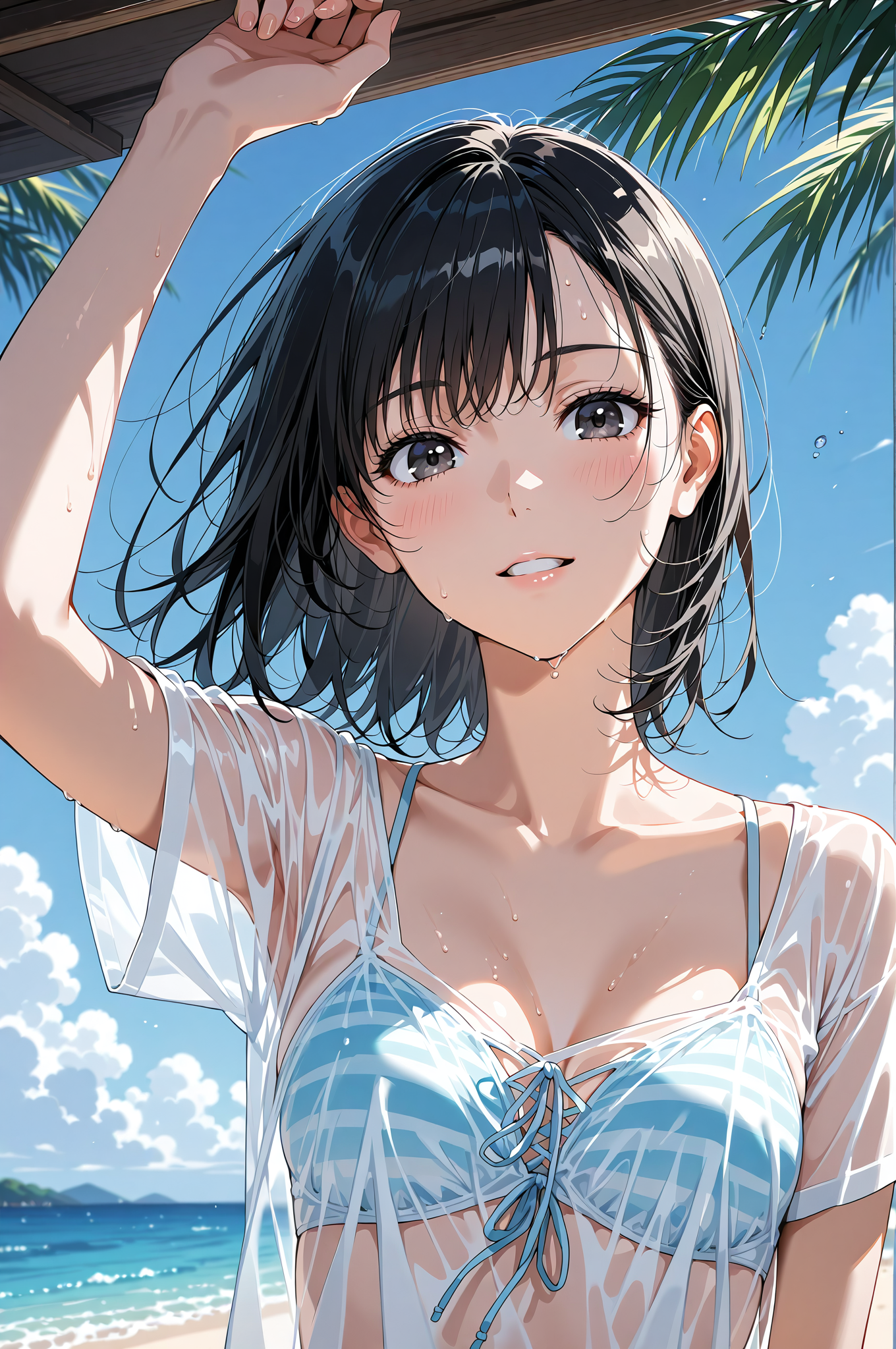 青空の下、白いドレスの黒髪美少女ポートレート #美少女 #アニメ調 #笑顔