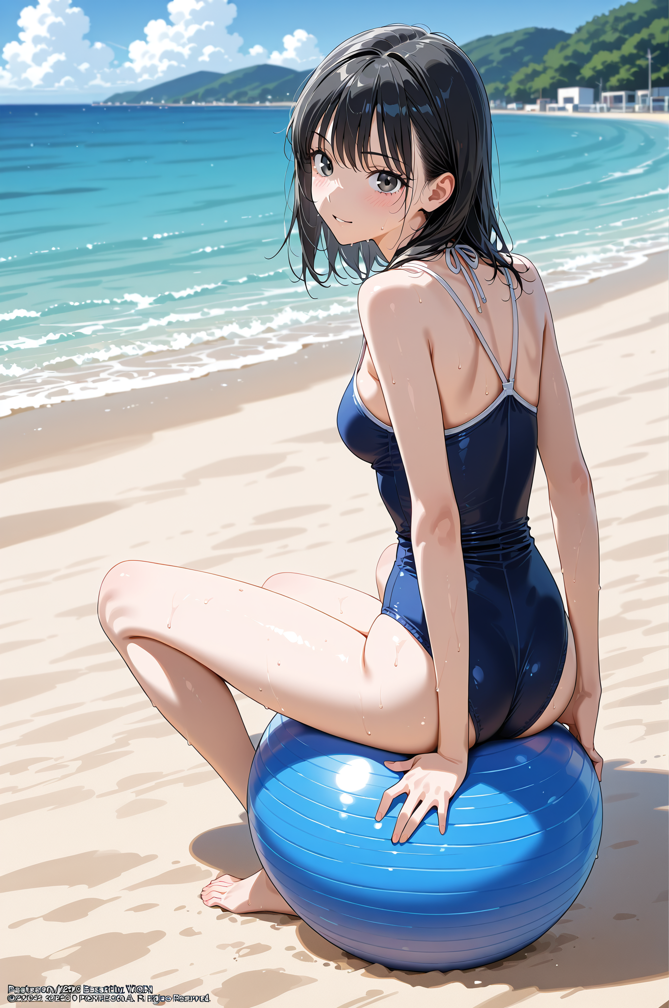 紺色ワンピースの少女、海辺でのポートレート #美少女 #屋外 #空