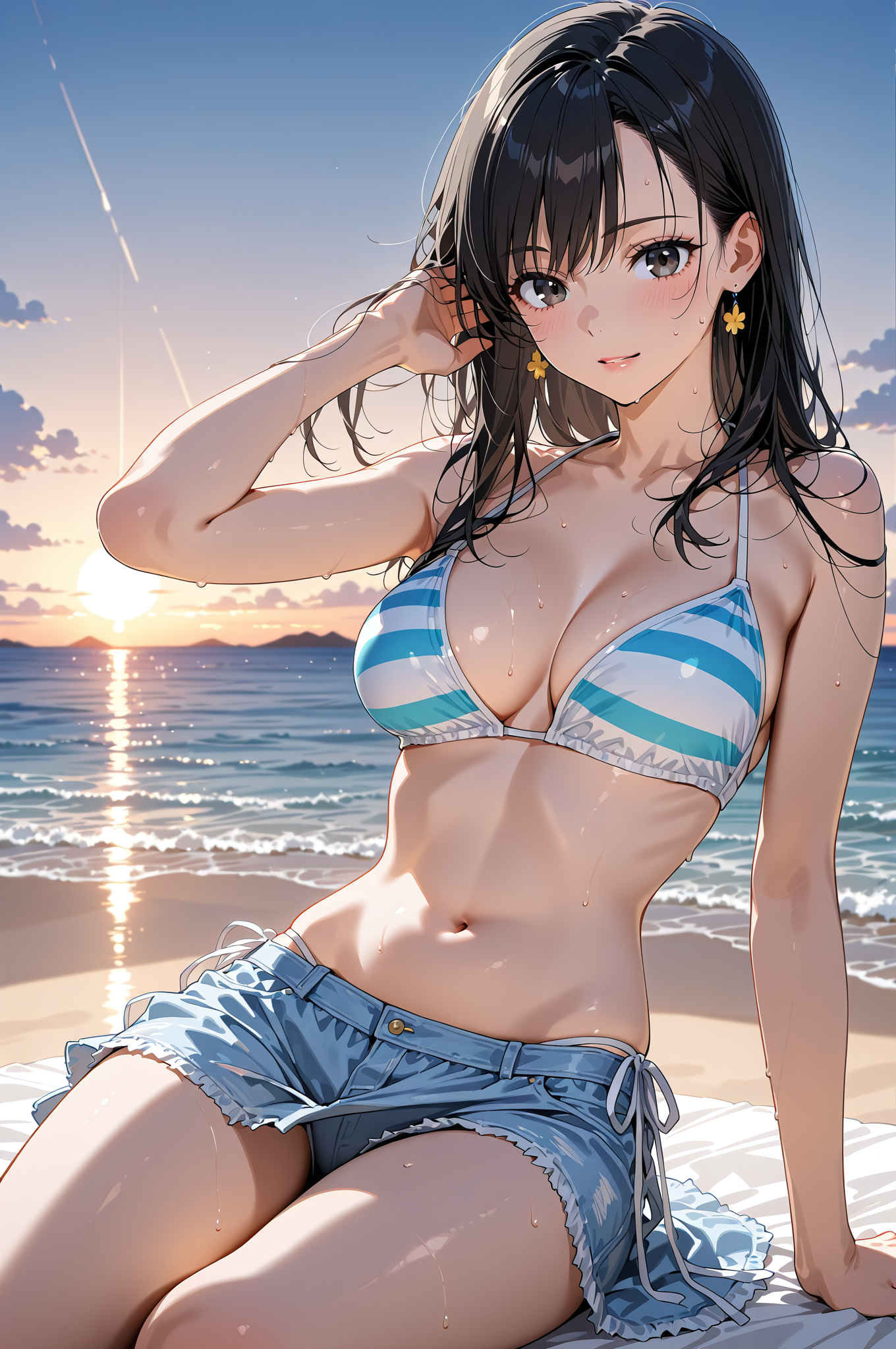 サンセットビーチのアニメ調ポートレート #美少女 #アニメ #屋外