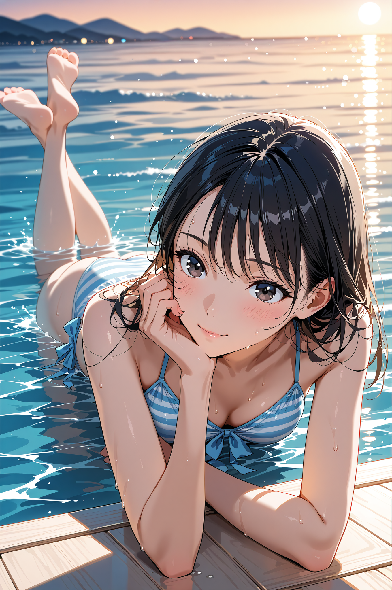 夏の海で遊ぶ黒髪美少女のポートレート #美少女 #水遊び #屋外