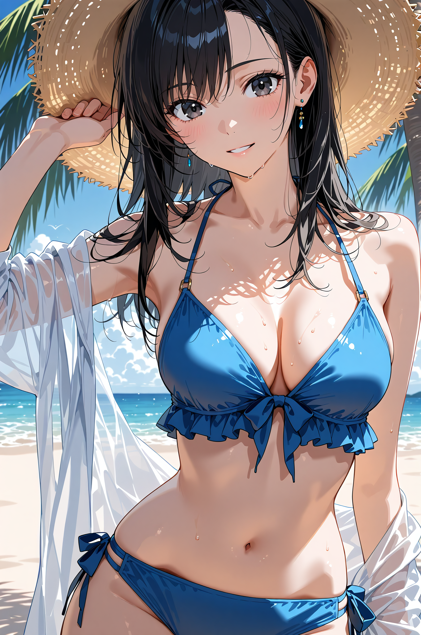 麦わら帽子の夏の海辺ポートレート #美少女 #アニメ #水着