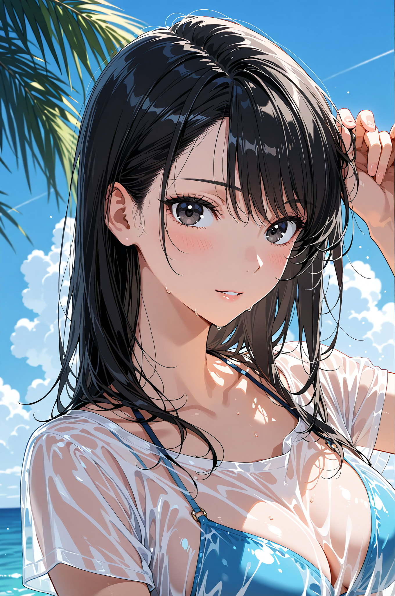青空の下、黒髪の少女のポートレート #アニメ調 #美少女 #空