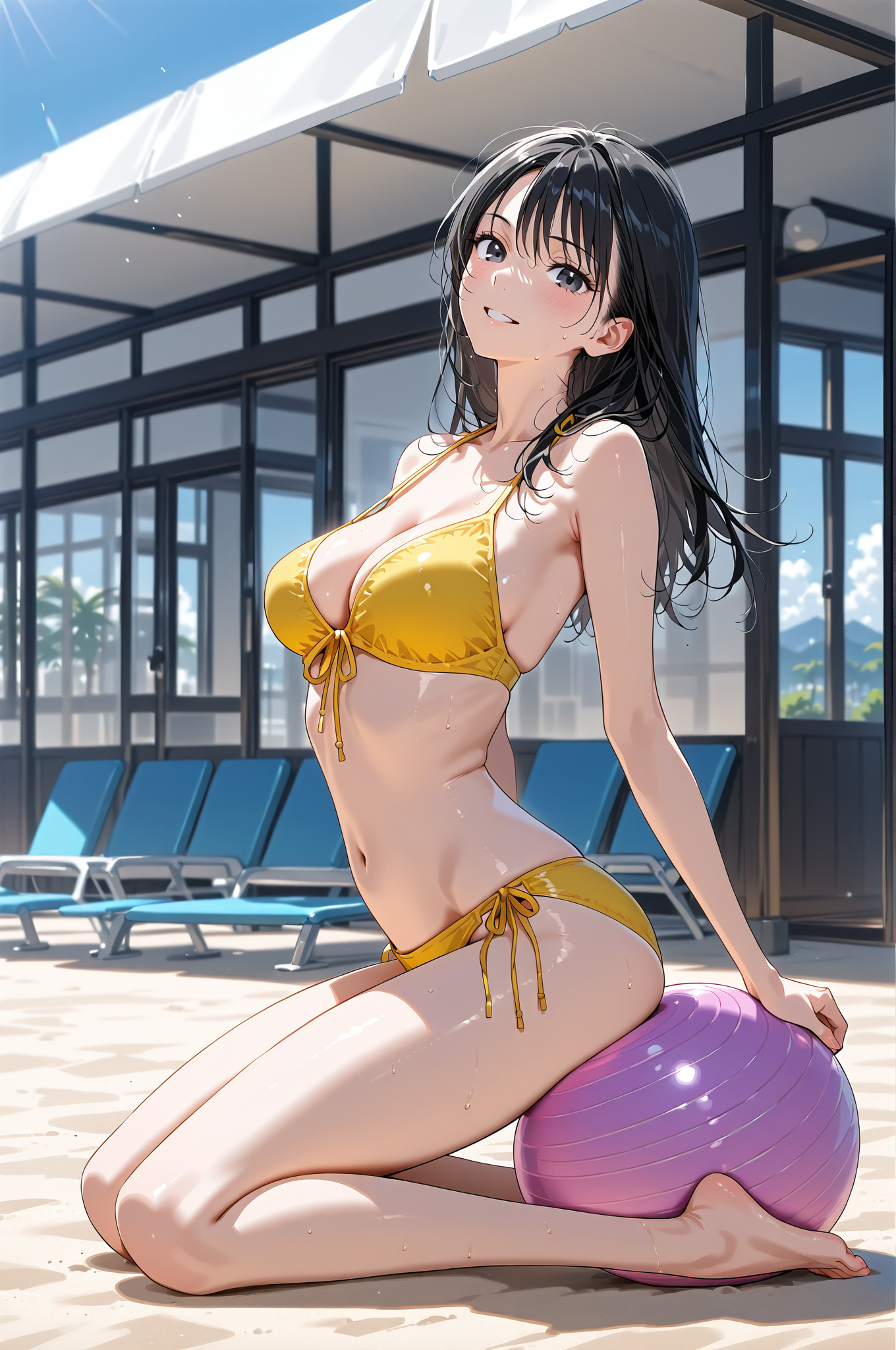 プール畔のリラックスポートレート #美少女 #アニメ調 #立ち姿