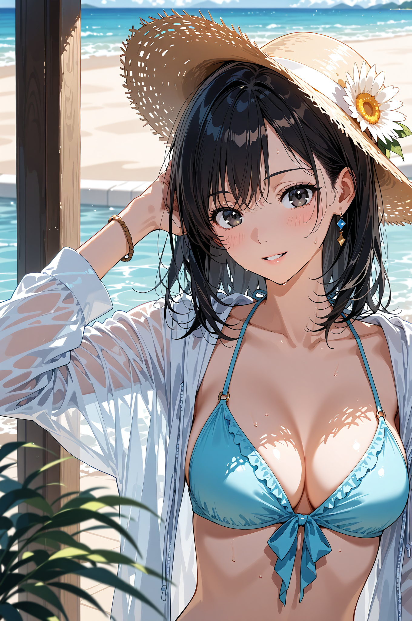 麦わら帽子と白シャツの浜辺ポートレート #美少女 #アニメ #ファッション