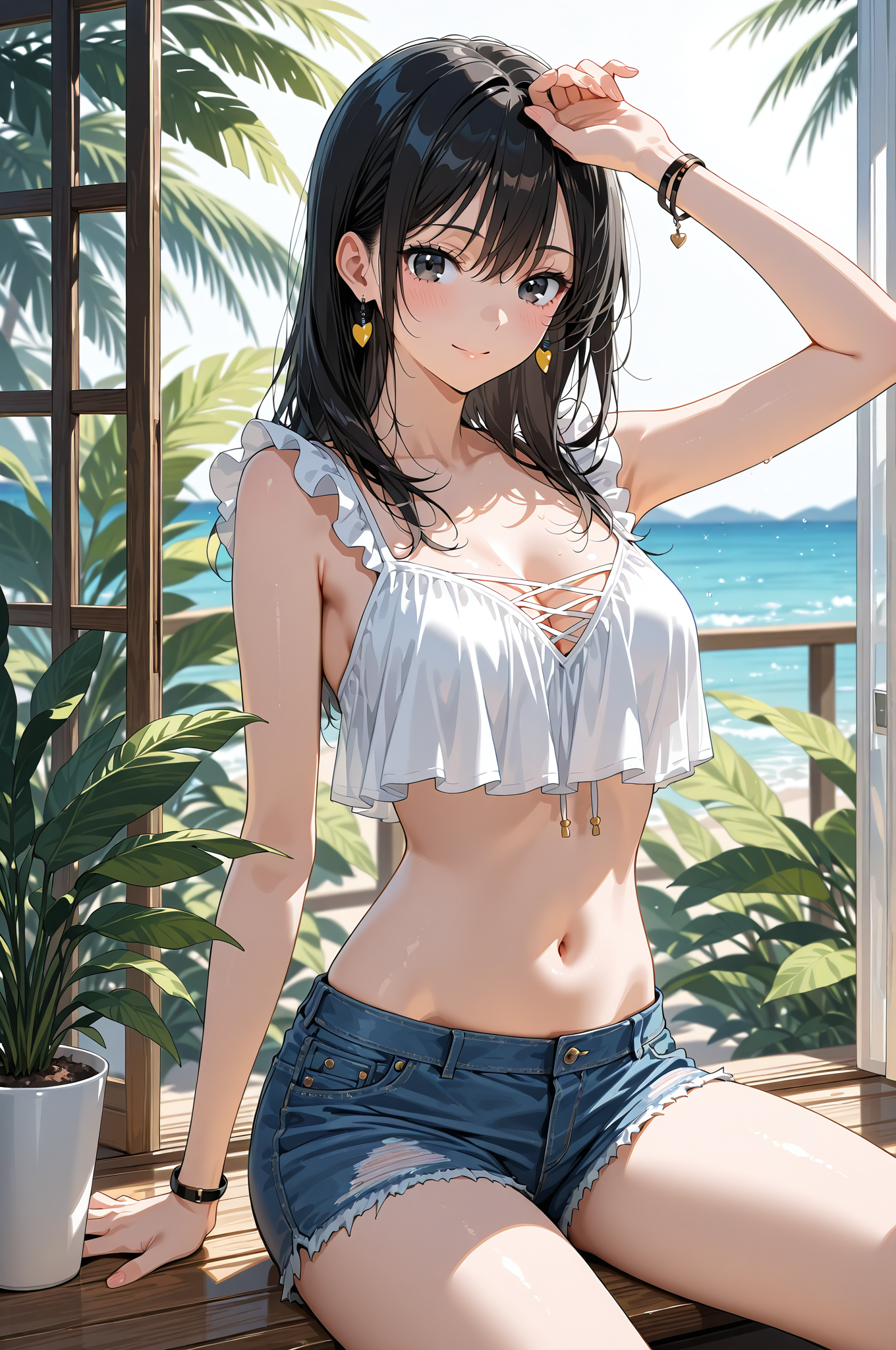 トロピカルリゾートの爽やかなポートレート #美少女 #アニメ調 #かわいい