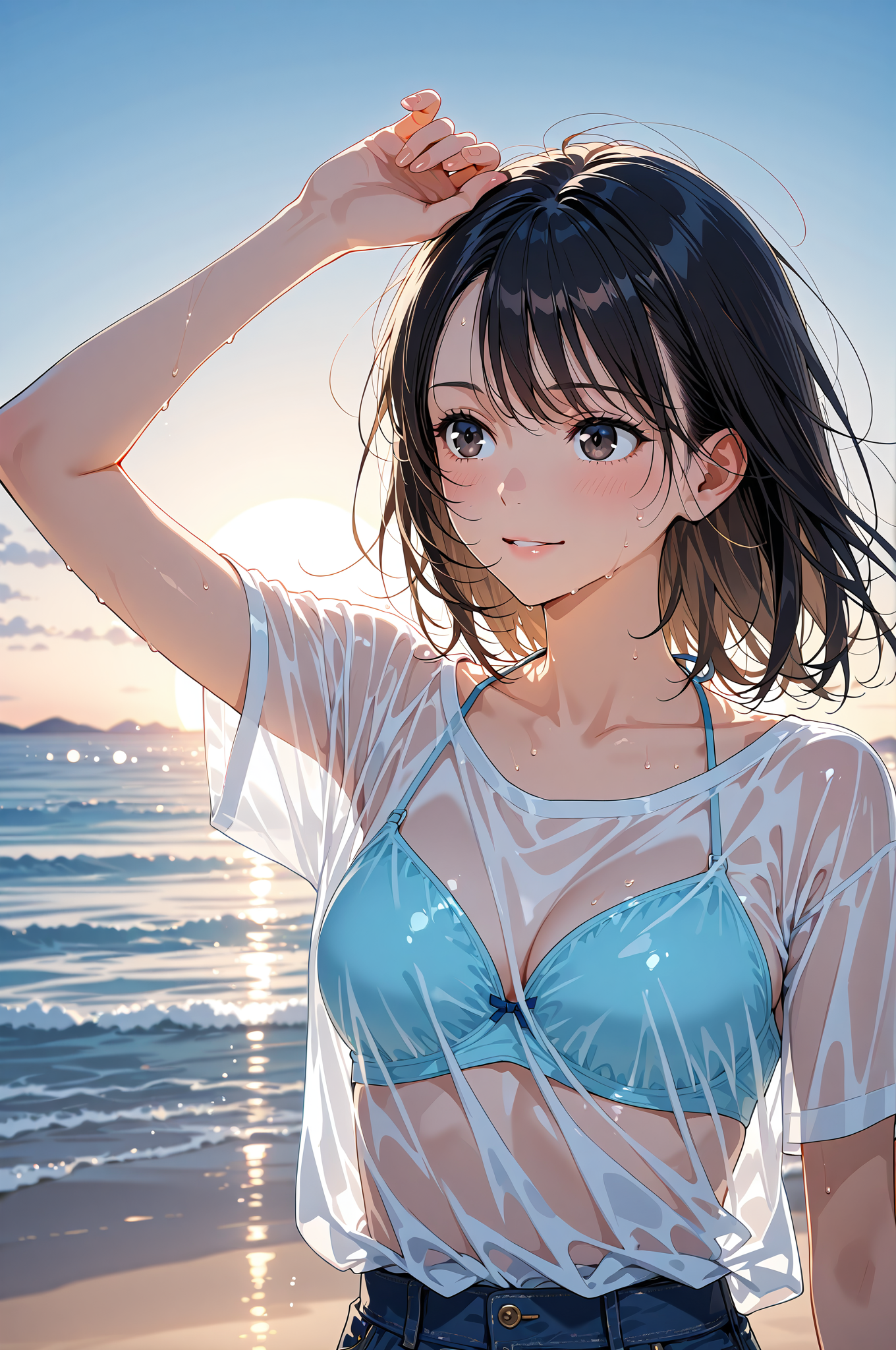 海辺の午後、爽やかな笑顔のアニメ調ポートレート #美少女 #アニメ調 #笑顔