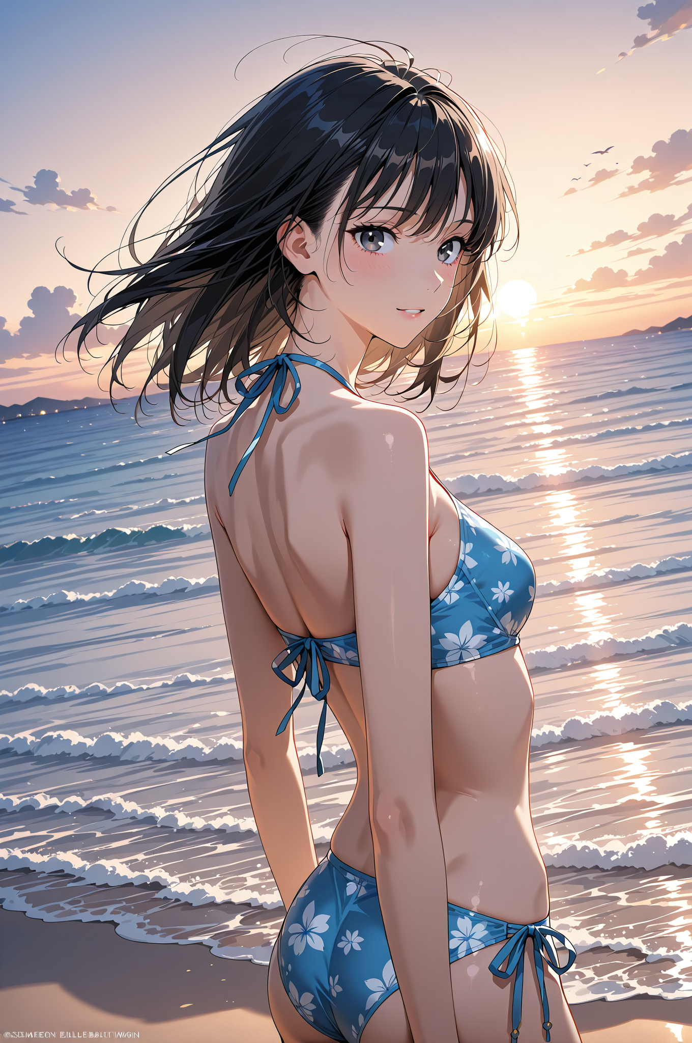 夕焼けビーチでの微笑み #美少女 #屋外 #空