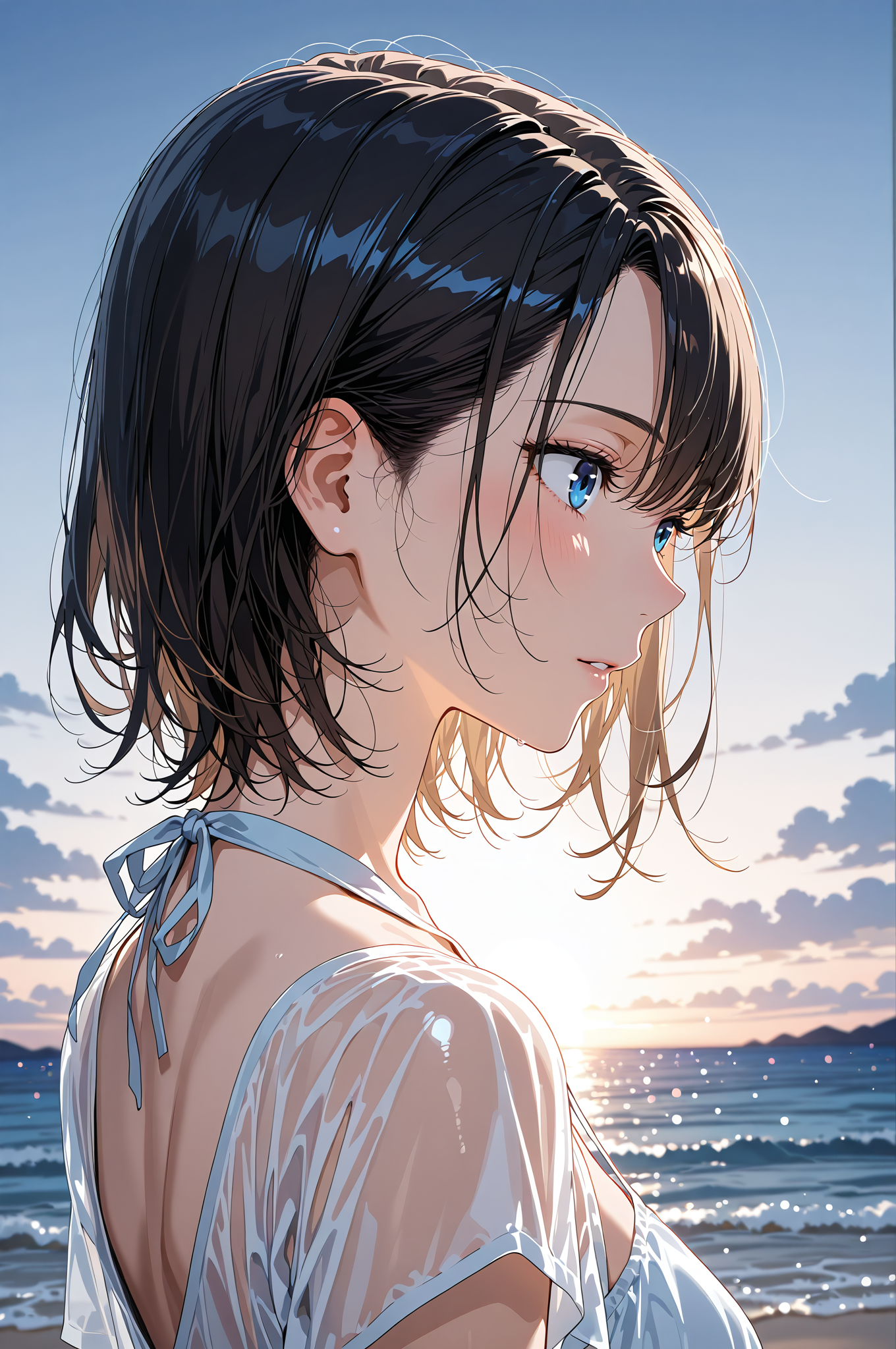 海辺に佇む青い瞳の美少女ポートレート #美少女 #アニメ調 #笑顔