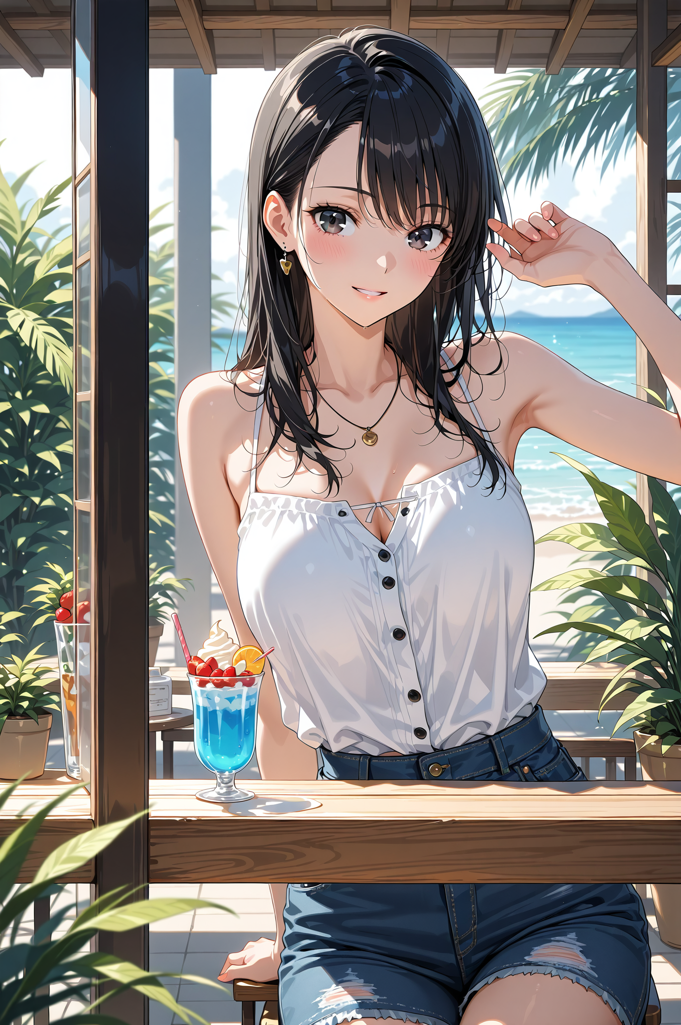 ビーチリゾートの白シャツ美少女 #美少女 #アニメ調 #笑顔