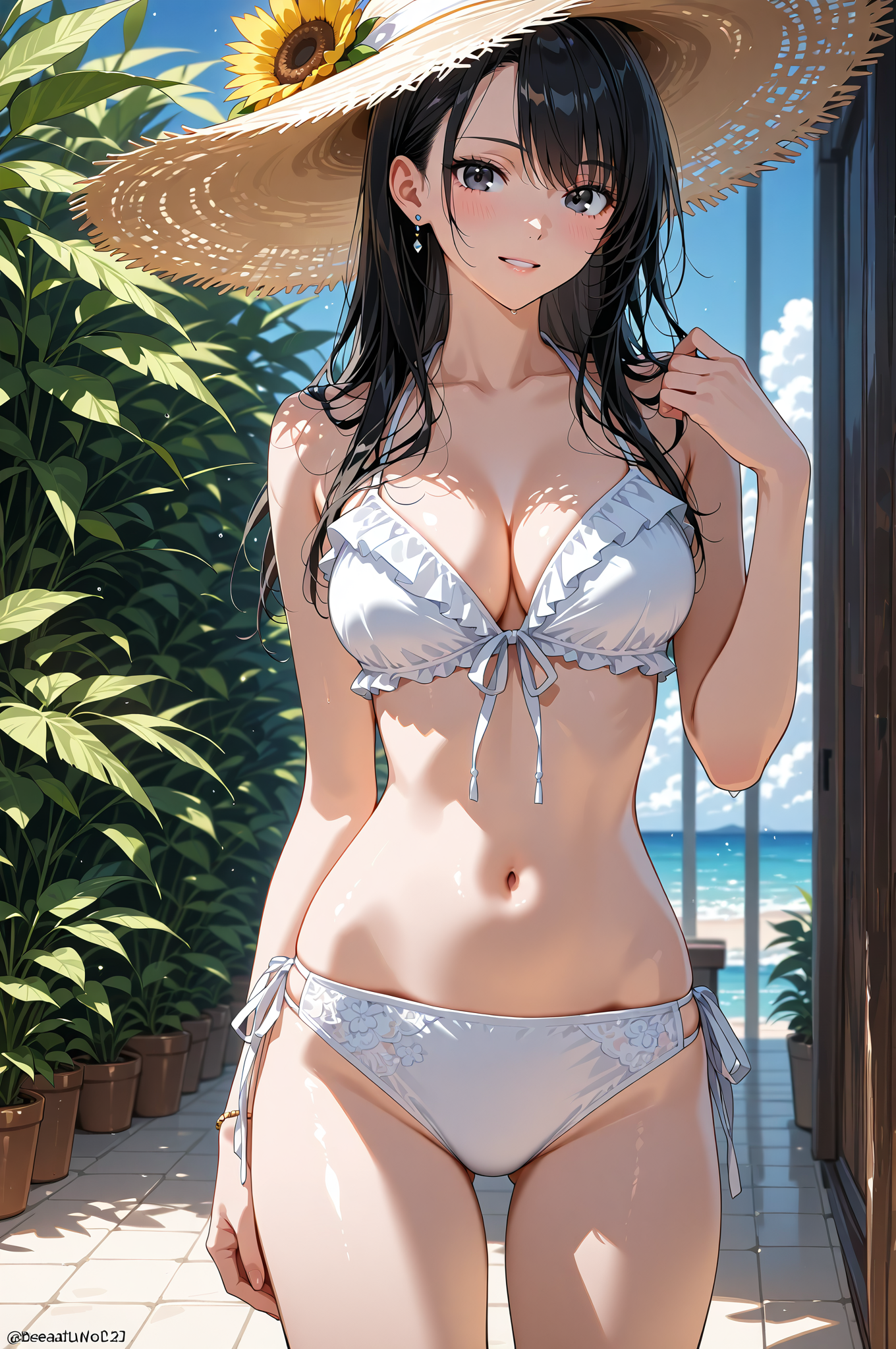 麦わら帽子と海辺の夏風景ポートレート #美少女 #水着 #ビキニ