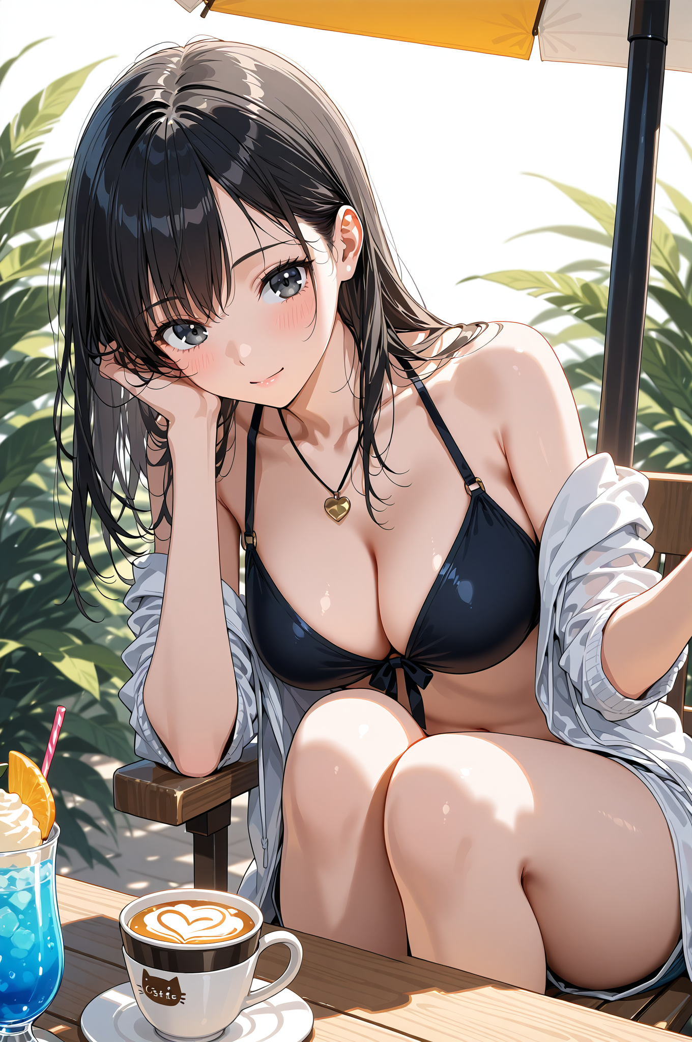 カフェで寛ぐ黒髪の美少女 #美少女 #飲み物 #カフェ