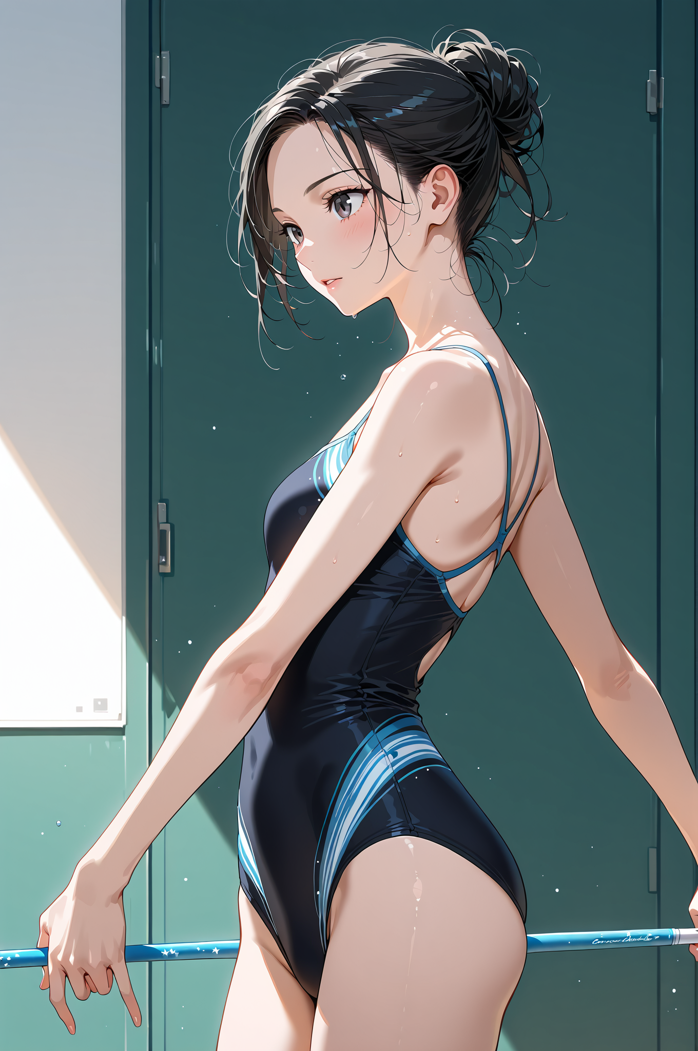 黒いスポーツウェア姿の横顔ポートレート #美少女 #アニメ調 #ポーズ