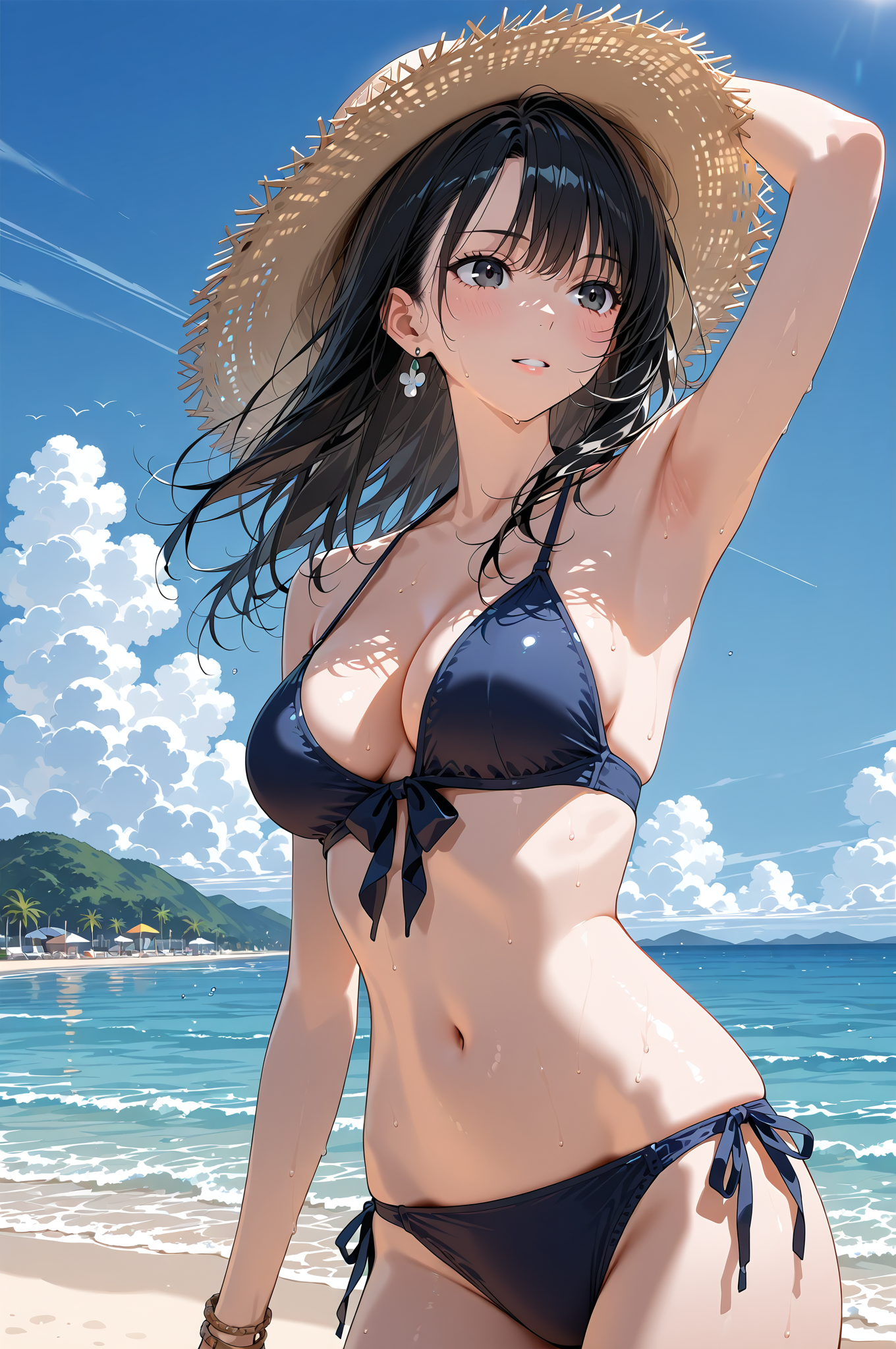 夏の海で麦わら帽子のポートレート #美少女 #水着 #ビキニ