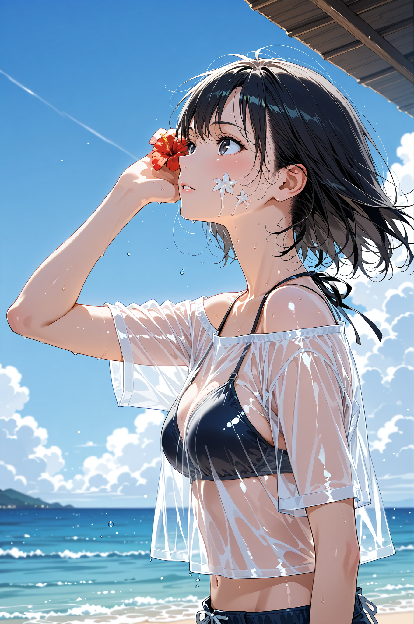 青い海と空に映える清楚なポートレート #美少女 #アニメ調 #屋外