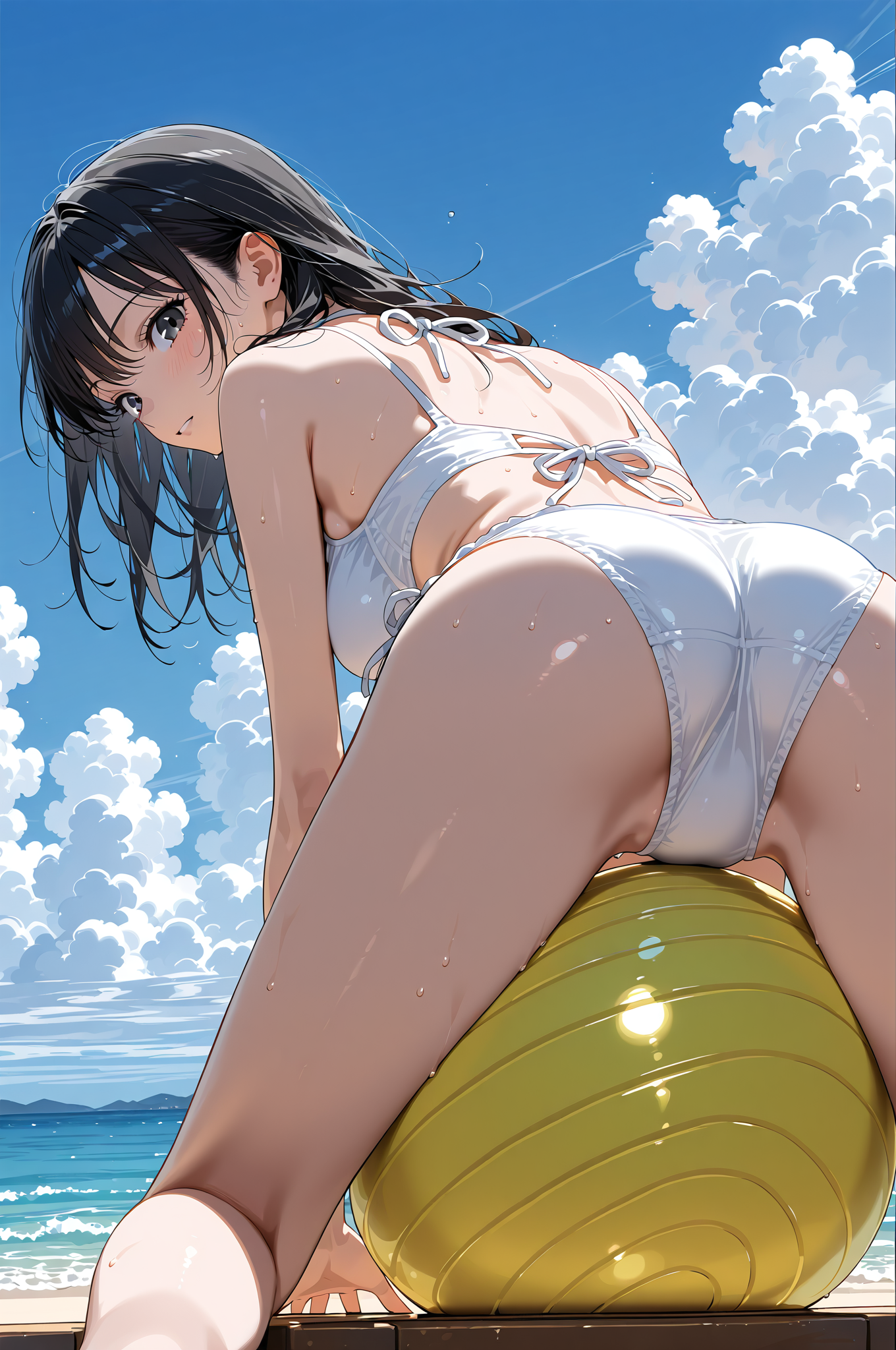 海辺の少女、青空と白い雲に包まれて #美少女 #海 #夏