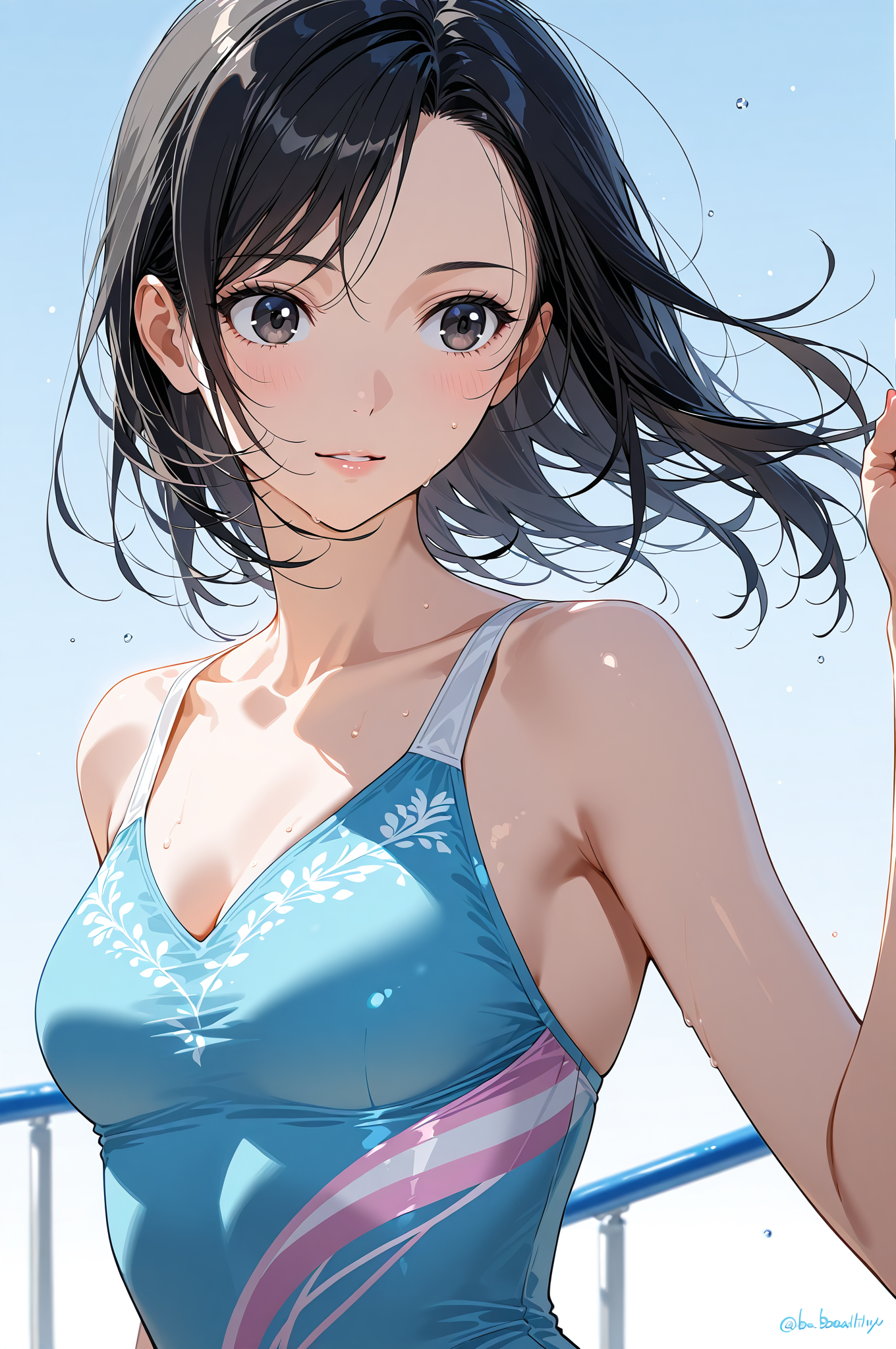 青い水着の笑顔ポートレート #美少女 #アニメ調 #笑顔