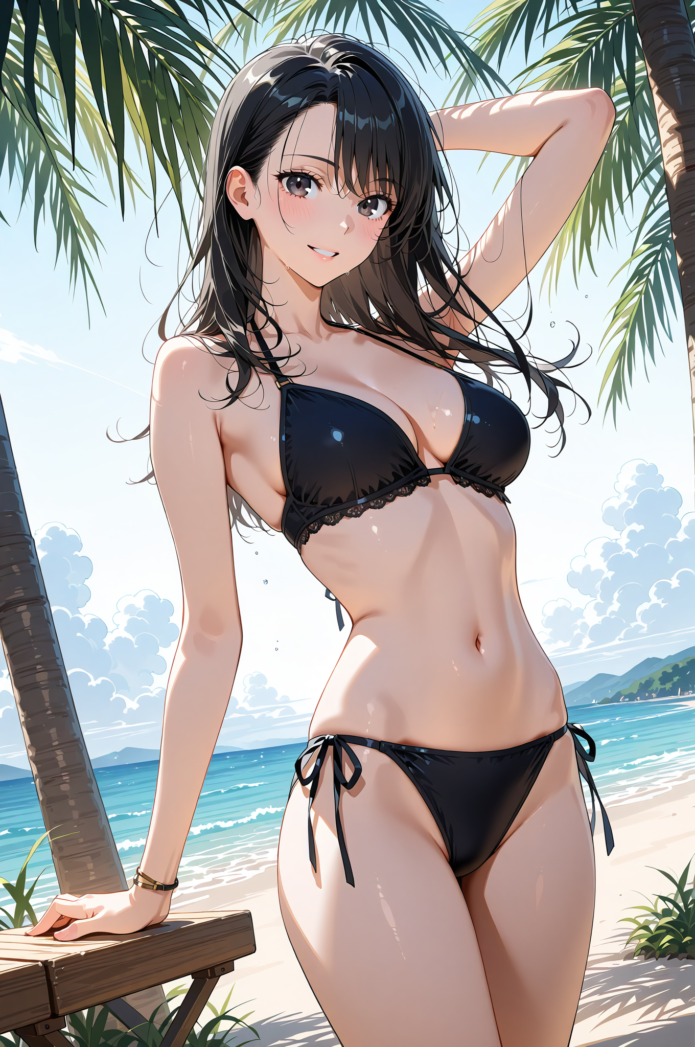 青い海辺でポーズする黒髪美少女 #美少女 #水着 #ビキニ