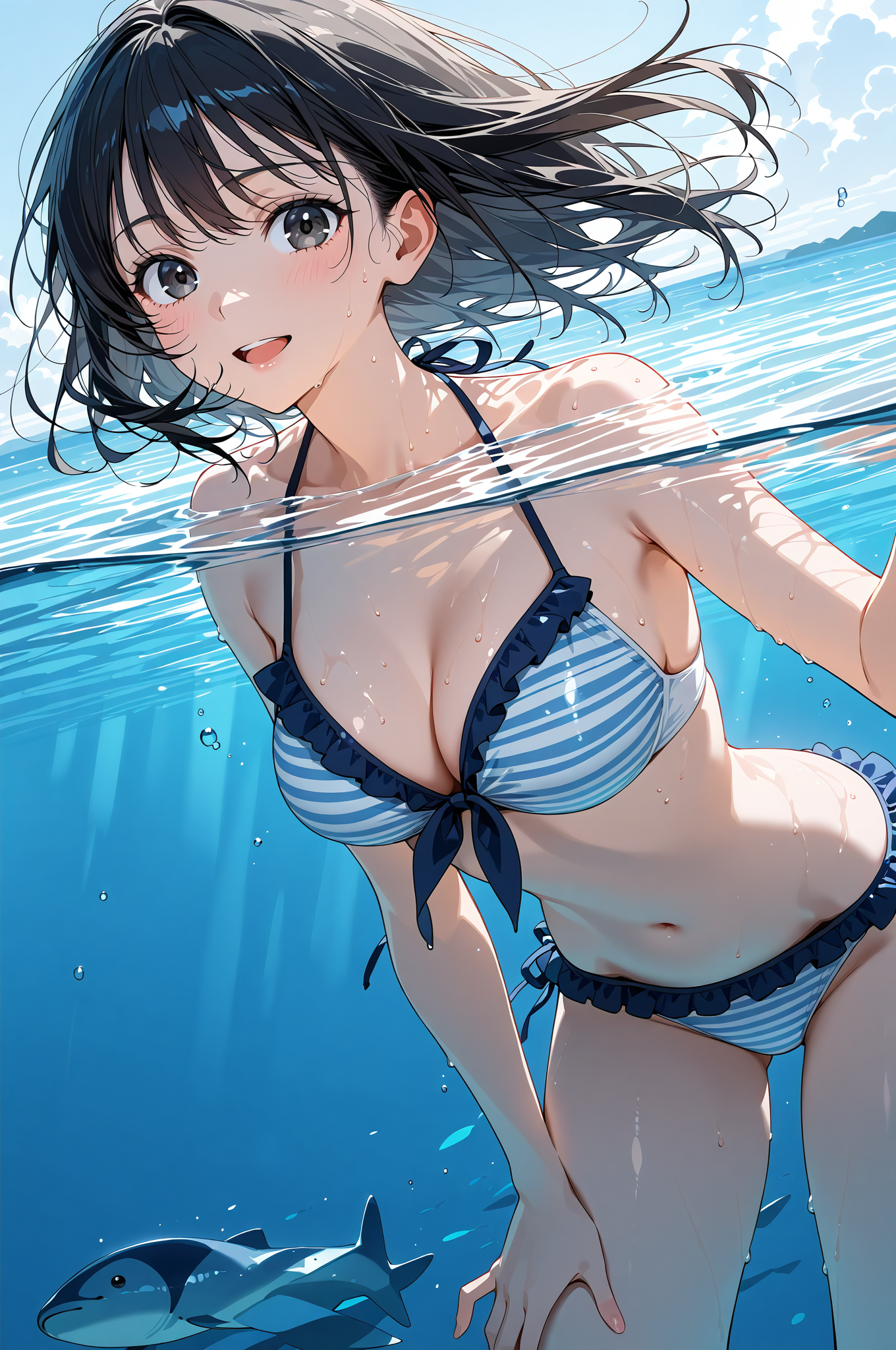夏の海で笑顔のアニメ少女 #美少女 #アニメ調 #かわいい