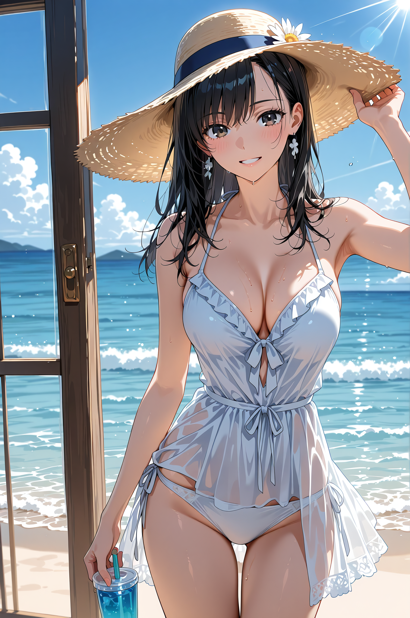 晴天のビーチで麦わら帽子の美少女ポートレート #美少女 #水着 #ビーチ