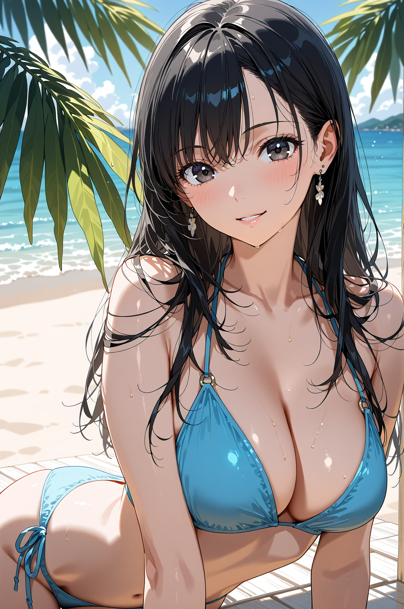 トロピカルビーチのアニメ調ポートレート #美少女 #水着 #ビキニ
