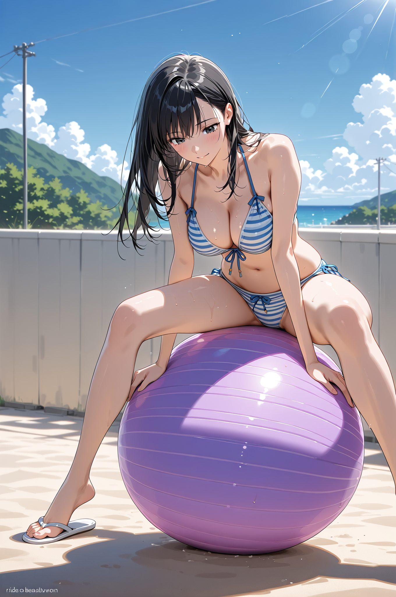 夏の海辺でアニメ調ポートレート #美少女 #水着 #夏