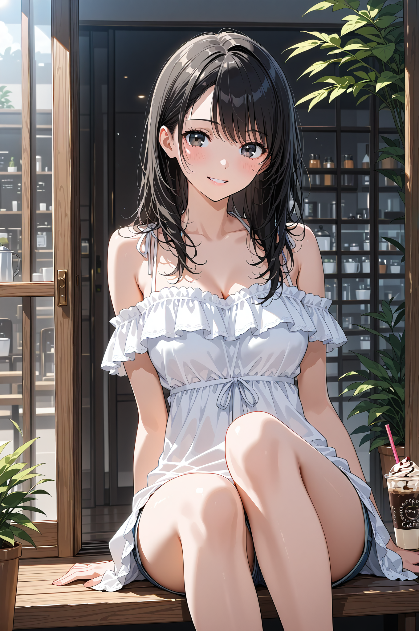 窓辺の黒髪ポートレート #美少女 #アニメ調 #かわいい